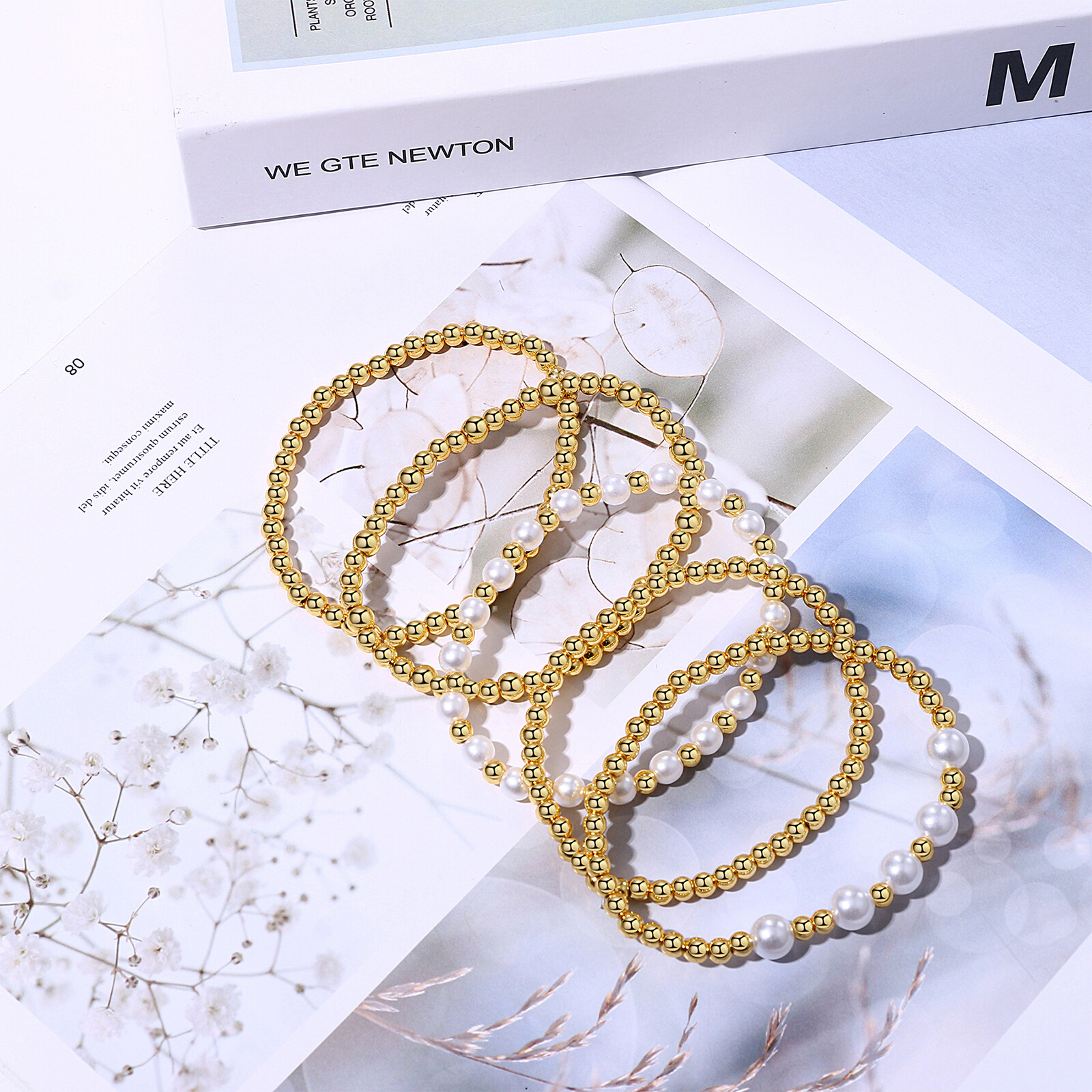 5Pcs Women Girls Gold Tone Boho Stackable Beaded Stretch Bracelets Wedding Gift