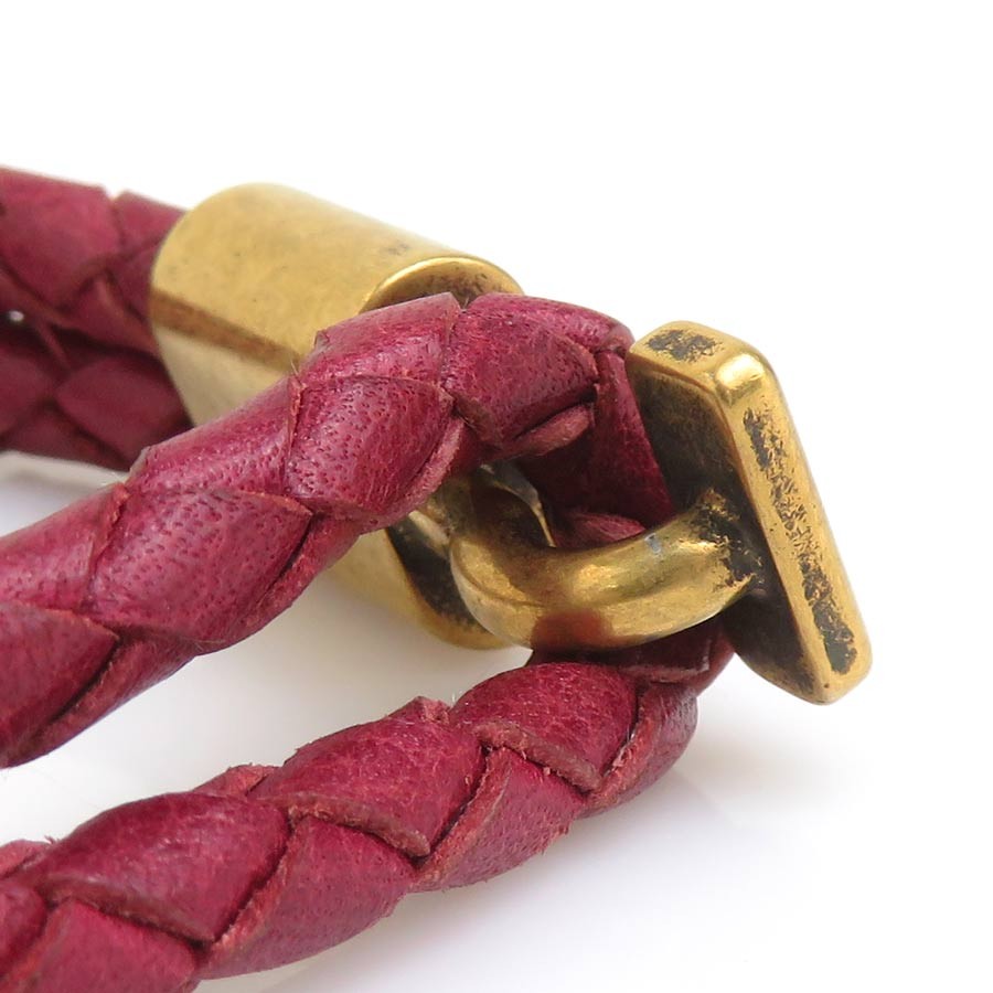 Auth SAINT LAURENT Bracelet Bordeaux/Gold Leather/Metal – r11338a