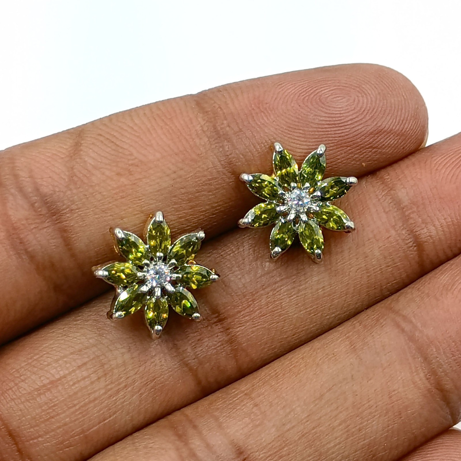 Traditional Handmade Peridot CZ Studs 22k Gold Plated South Indian Fashion