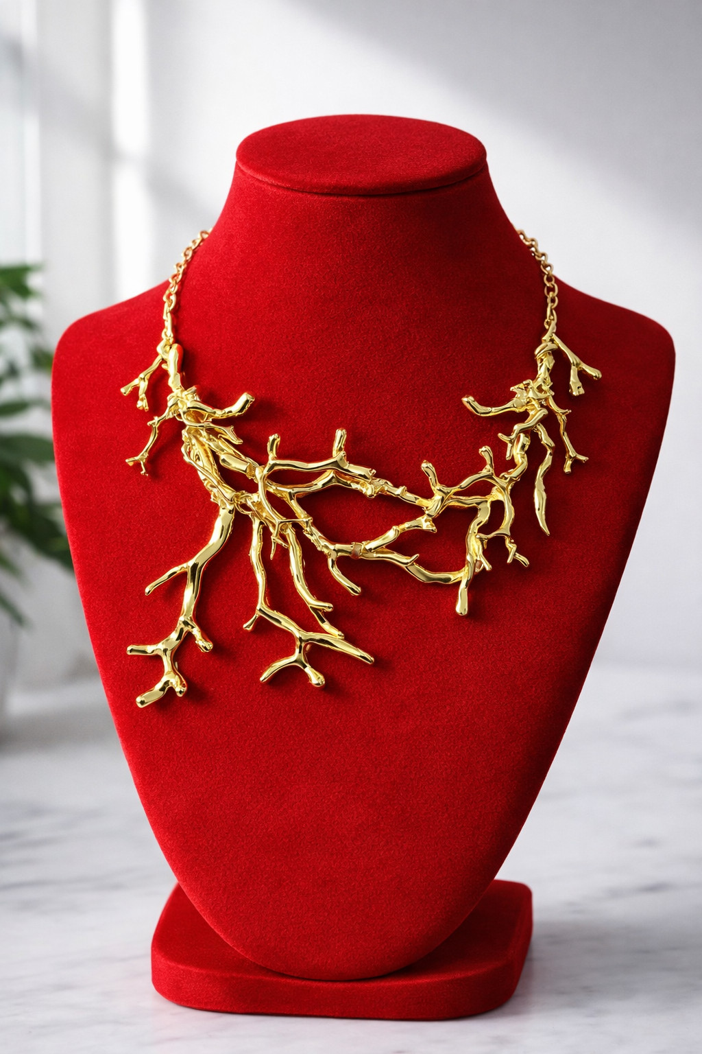 Luxury Gold Coral Branch Necklace Bold Statement Necklace