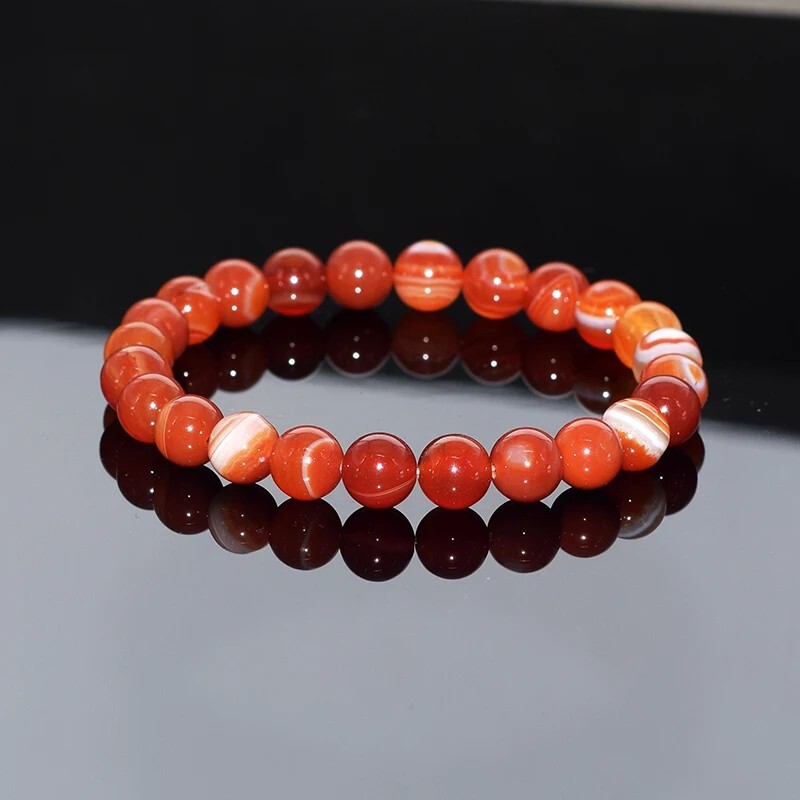 Natural Carnelian Elastic Stretch Bracelet 8mm Round Crystal Gemstone Beads