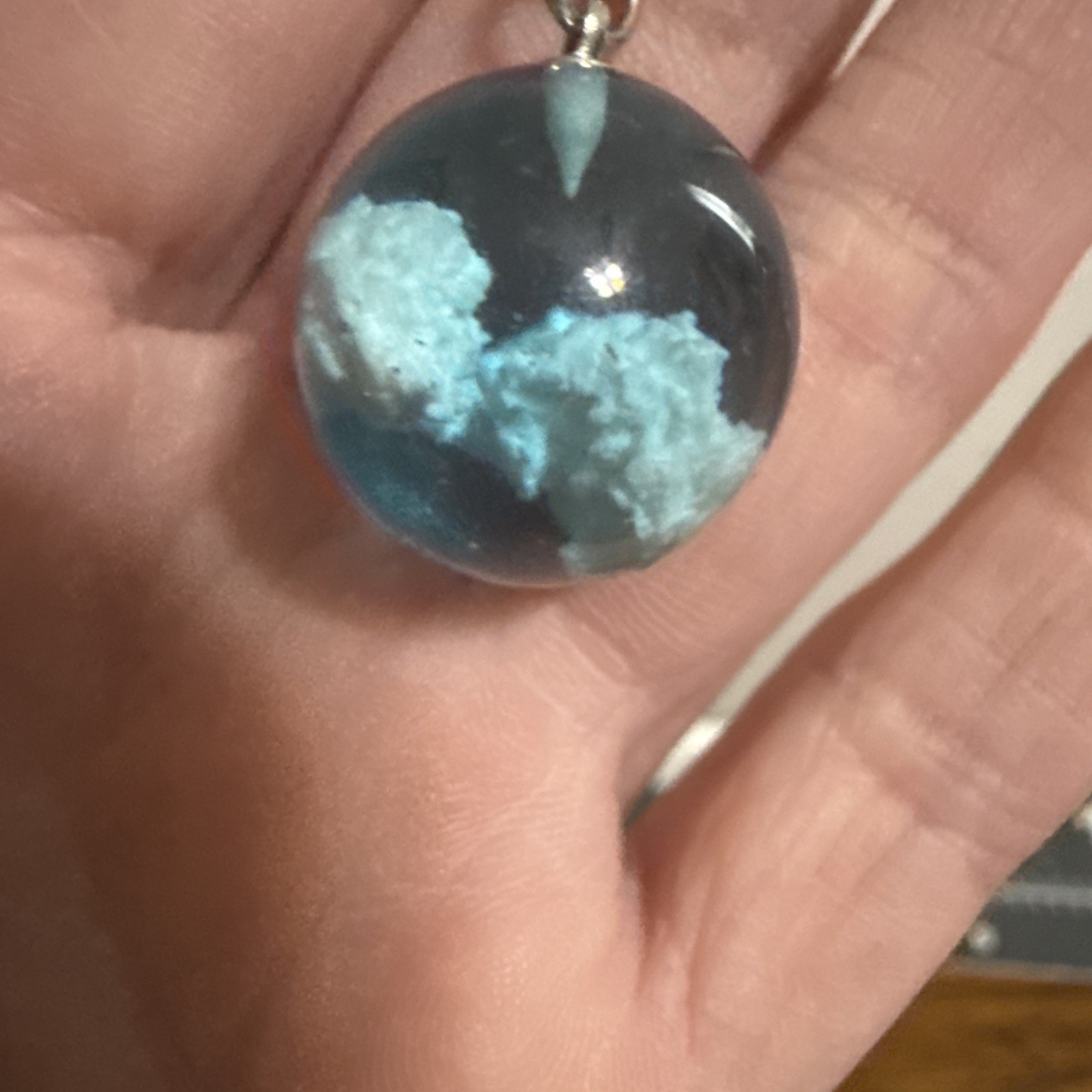 Transparent Resin Round Ball Moon Pendant Necklace Women Blue Sky White Cloud