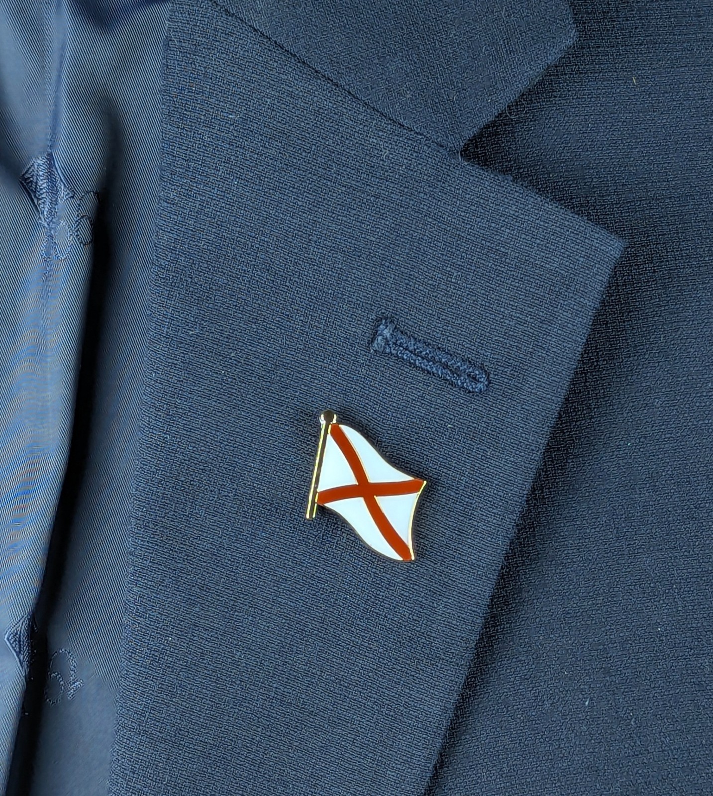 Alabama State Flag Lapel Pin; Die-Struck Steel Alloy; Protective Epoxy Coating