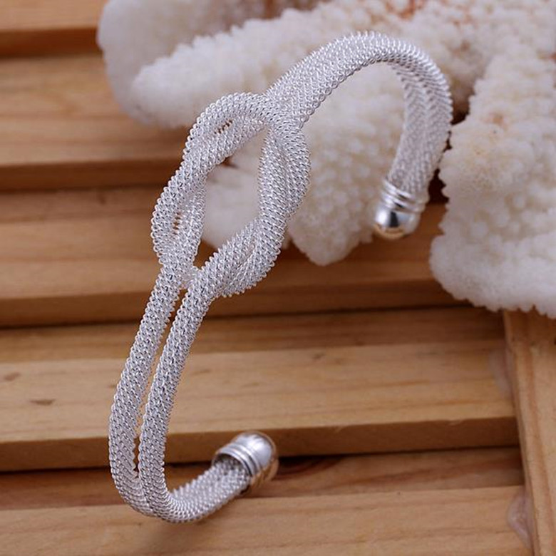 Womens 925 Sterling Silver Love Knot Cuff Open Bangle Fashion Mesh Bracelet B330