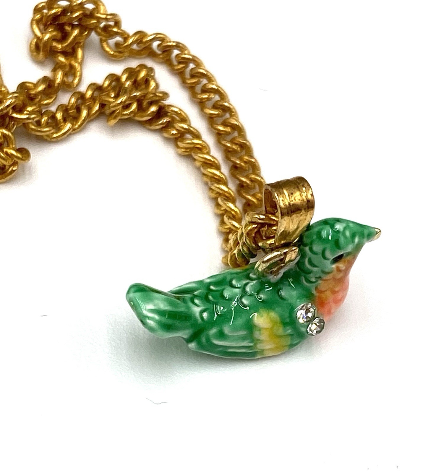 Enamel Ceramic Tiny Bird Green Pendant Necklace