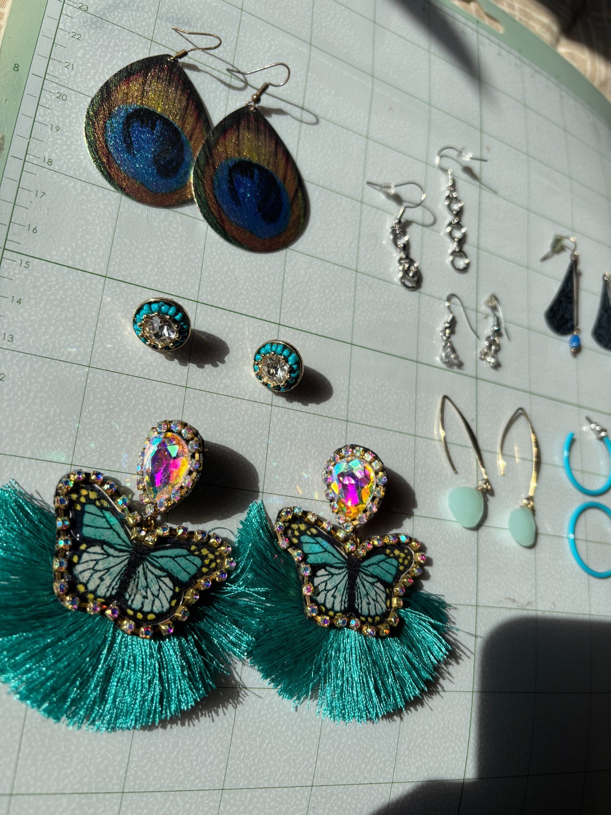 Lot 8 Pair Fashion Earrings Butterfly Tassel Peacock Boho Dangle Hoop Stud