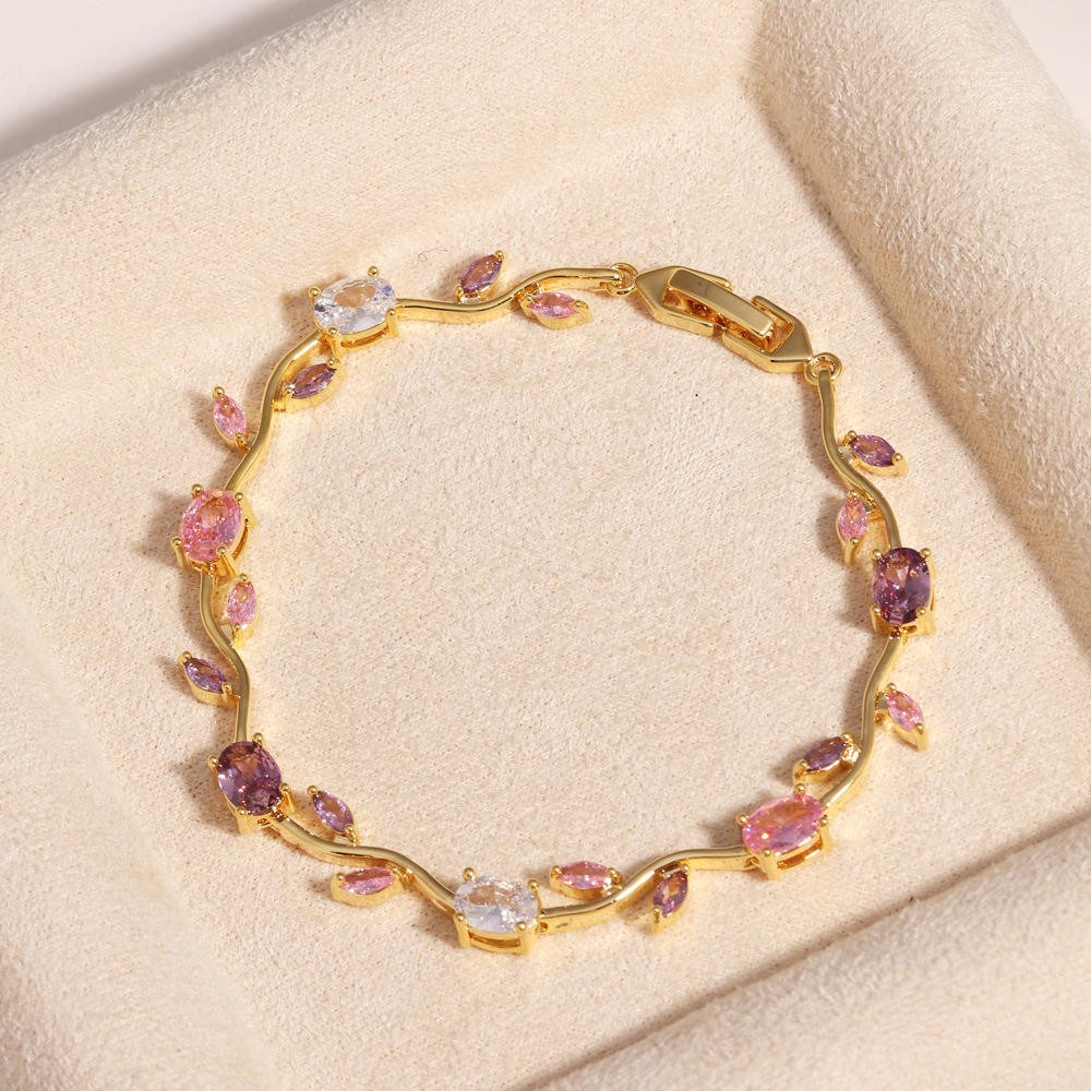 Oval Shape Moissanite Gold Plated Clear Bracelet Leaf Vine Link Fashion Jewelry