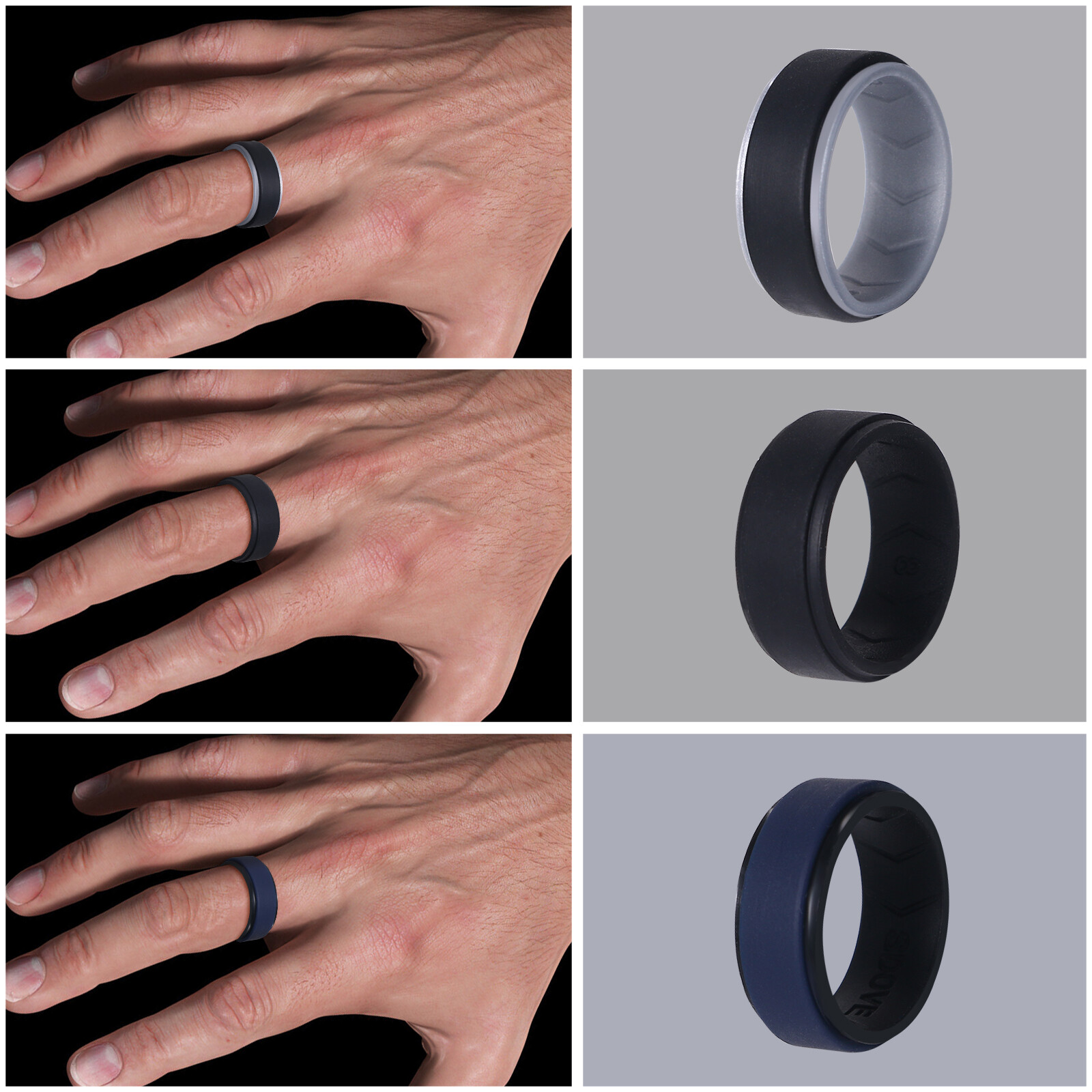 3PCs Men’s 8MM Stackable Silicone Rubber Ring Comfort Sports Wedding Bands #8-14