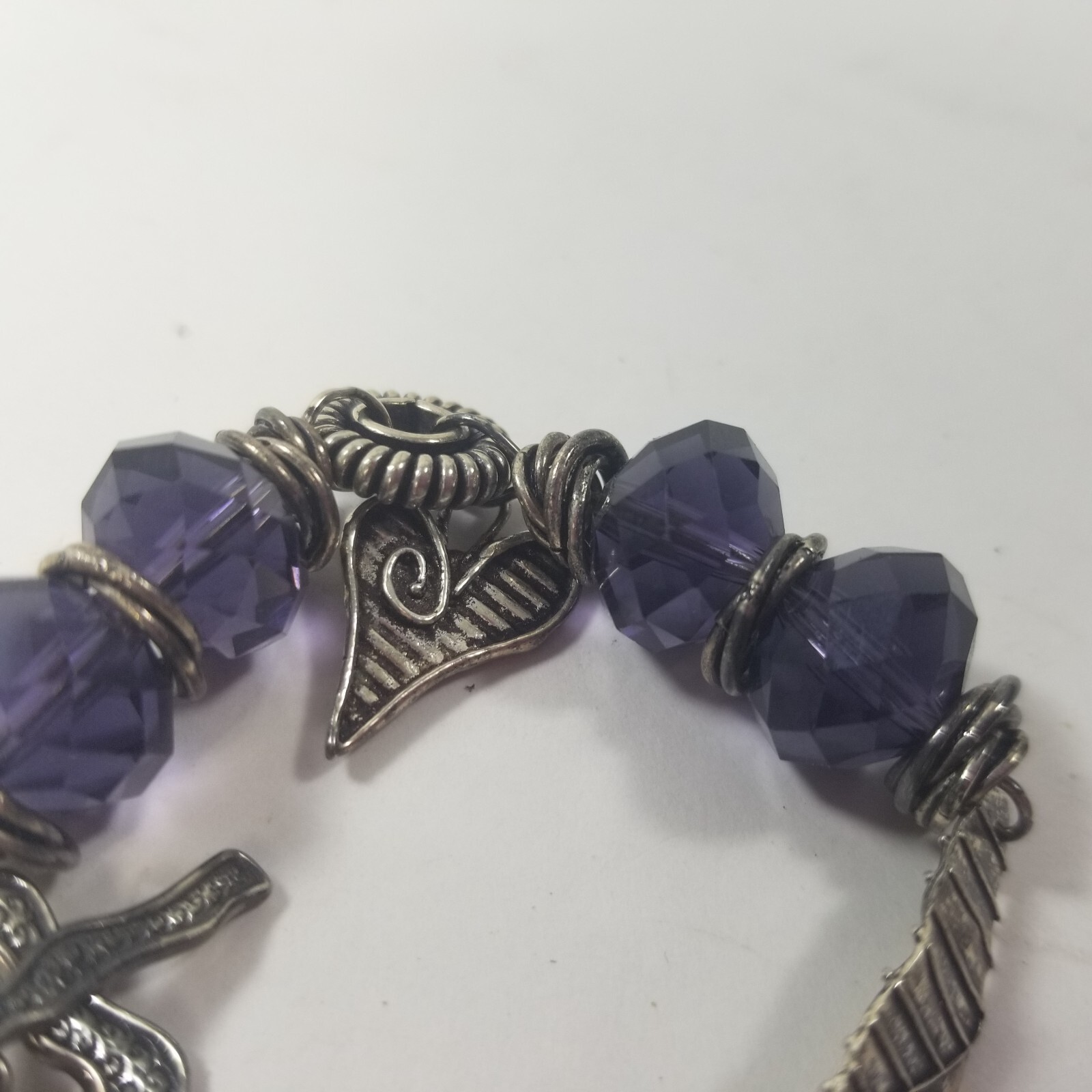 JBB Joshua Benbassat Sterling Silver Art Purple Bead Charm Bracelet with Charms