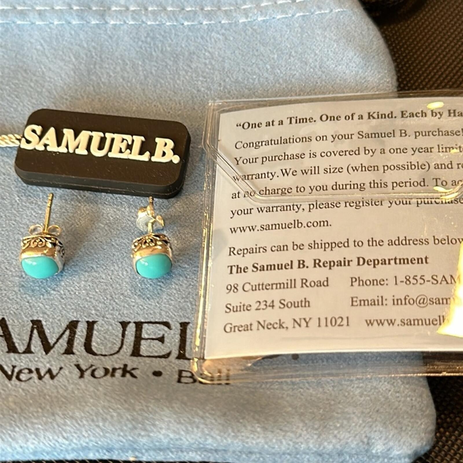NWT Samuel B. Sleeping Beauty Turquoise and Sterling .925 stud earrings 6mm
