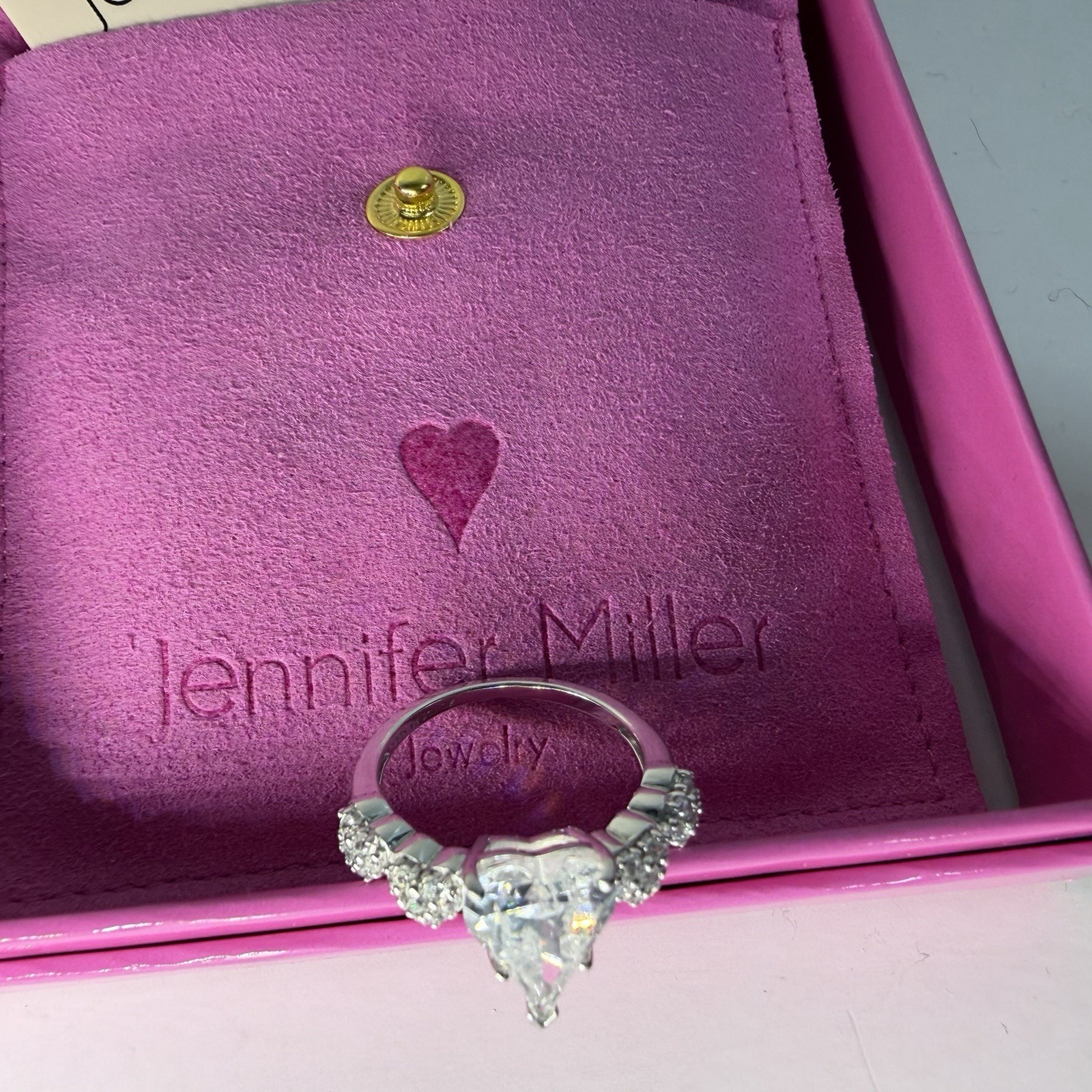 Jennifer Miller Diamonique CZ Heart Pave Stones 2 Tone Sterling Silver Ring 7