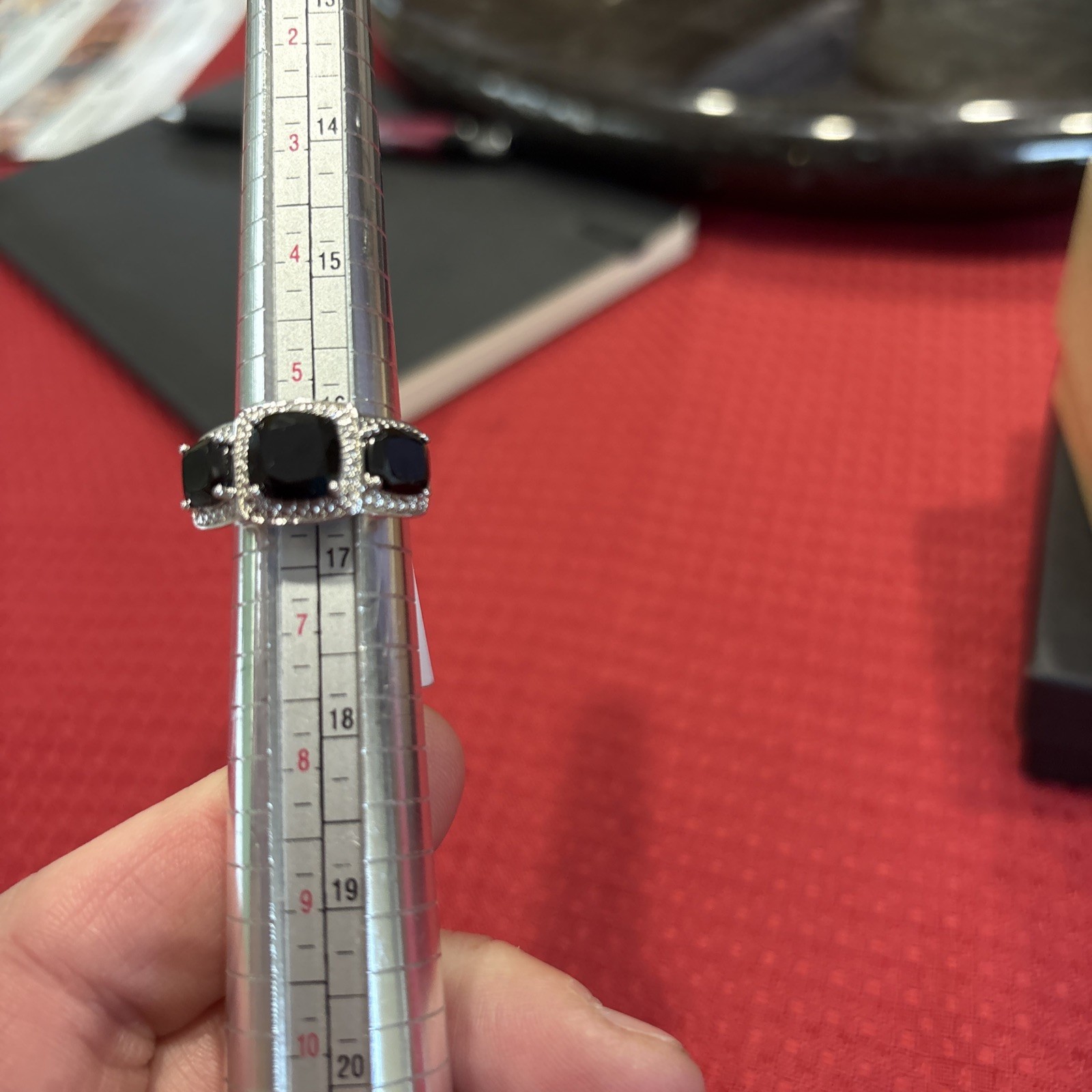 JTV Black Spinel And White Rhodium Ring Size 5.75-6