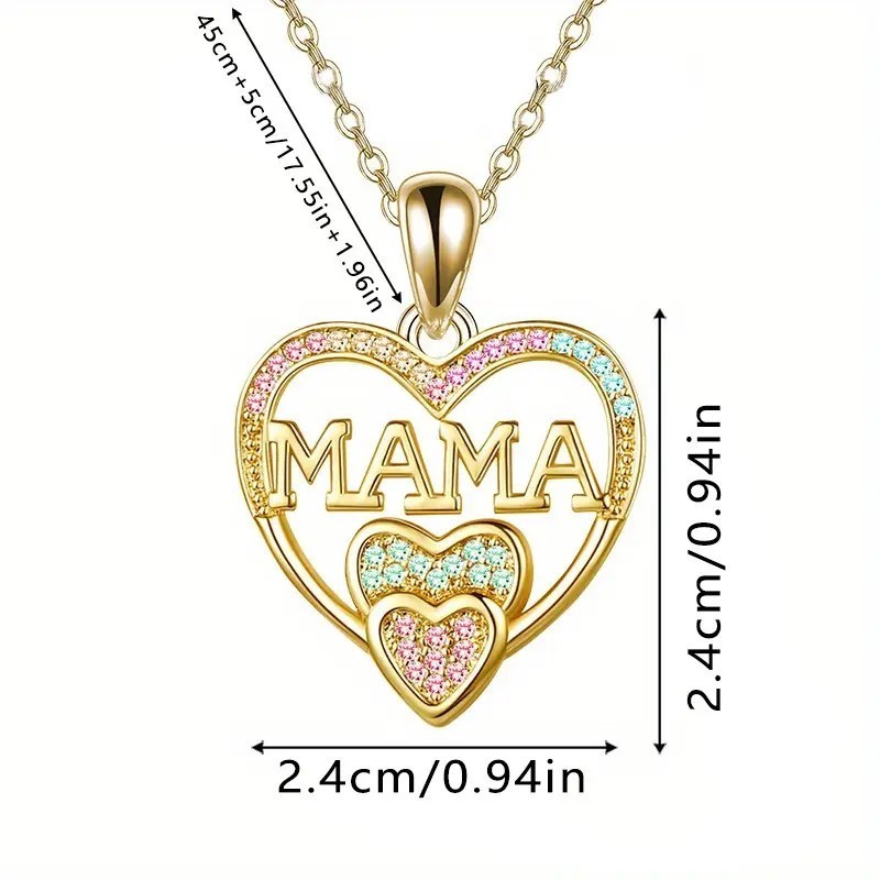Gold, Blue, Pink MAMA Heart Necklace, Sparkly Jewelry Gift for Mom Mother’s Day