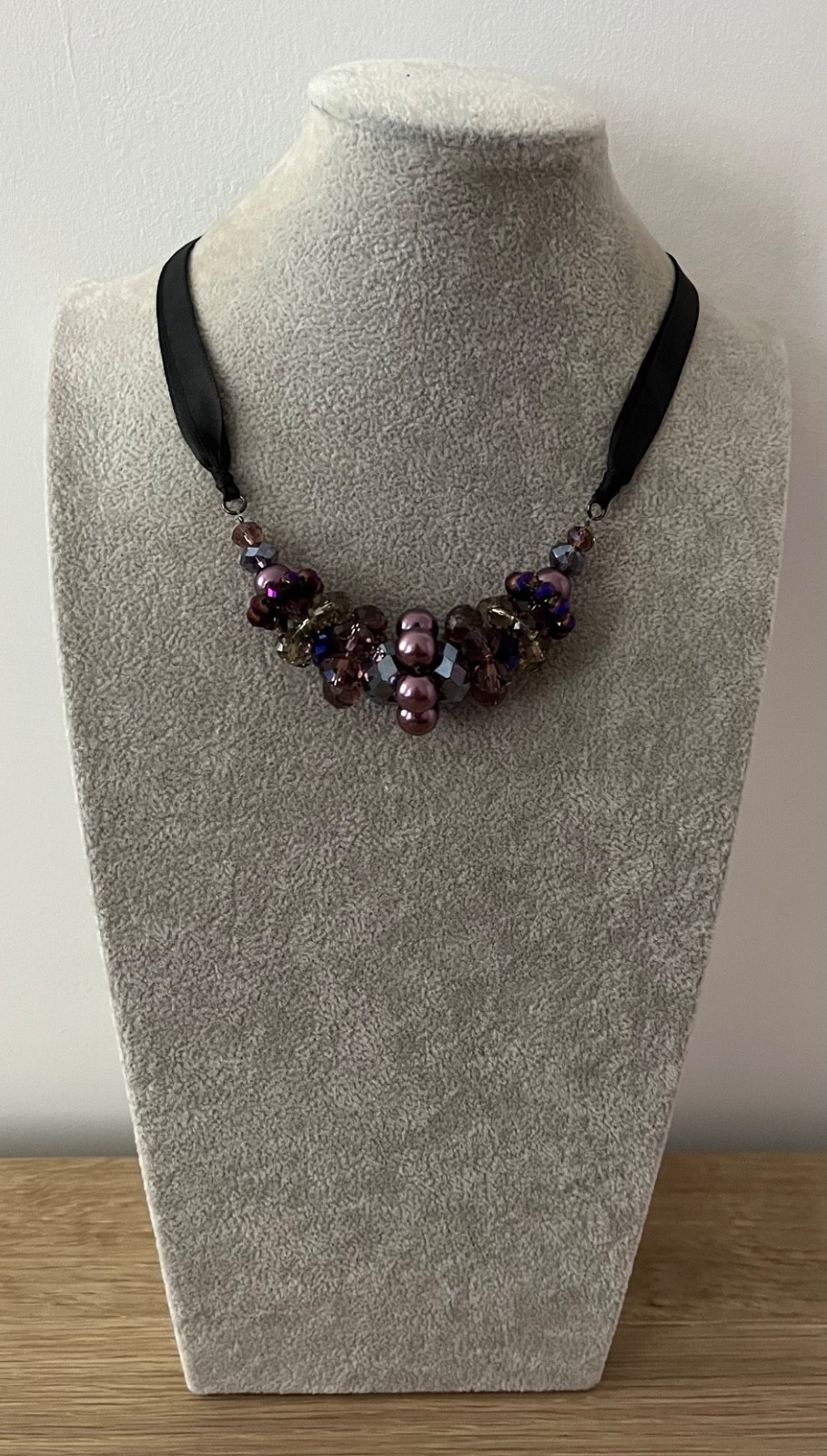 NEW Vicenza Beaded Necklace On Black Ribbon, See Description