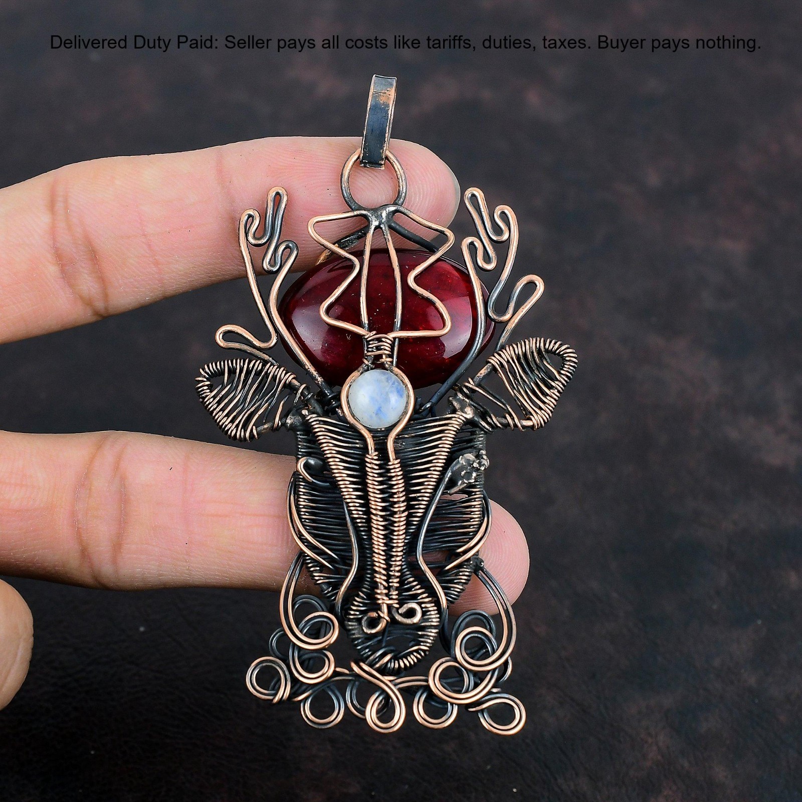 Copper Red Fire Labradorite Stone Rainbow Moonstone Deer Face Pendant Jewelry