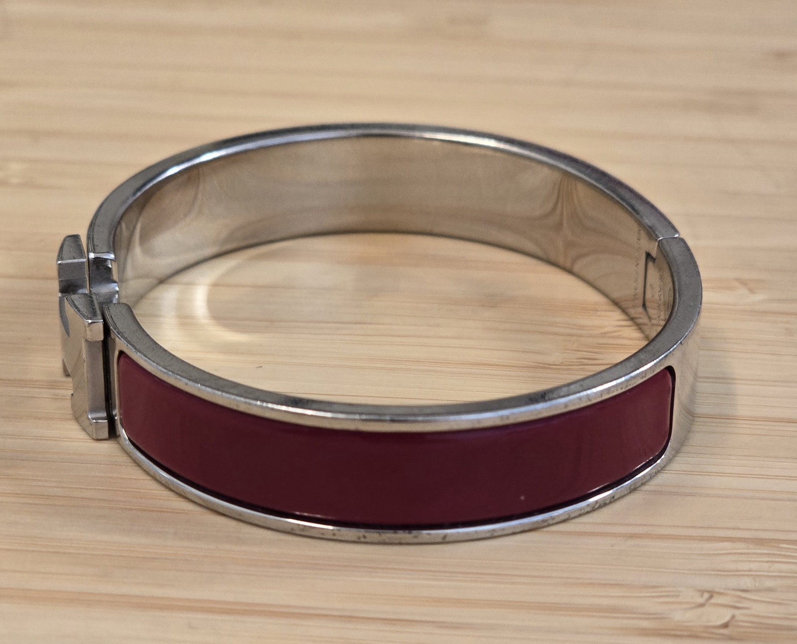 Hermes Clic H Silver Bangle Bracelet Red Enamel Made in France