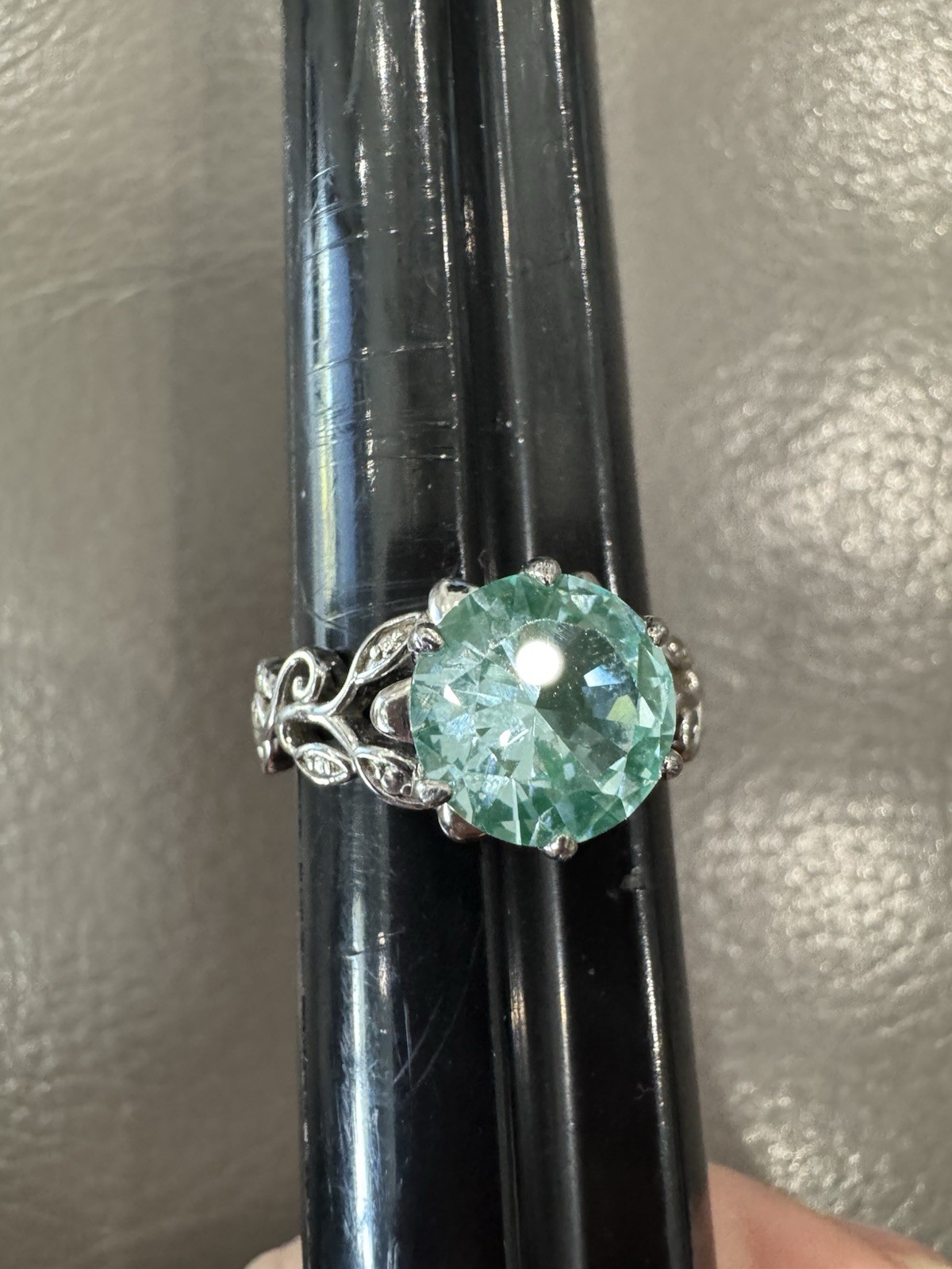 BLUE SPINEL-statement 10mm Round Stone Sz 9 Ring Sterling Silver