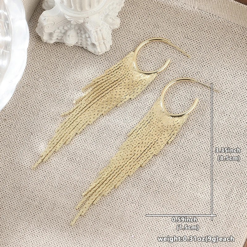 Gold Tassel Drop Earrings Women Elegant Dangle Party Wedding Jewelry Gift