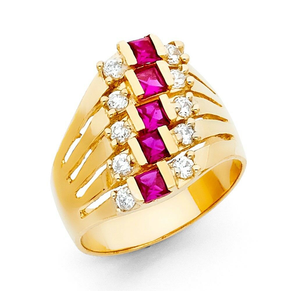 14k Yellow Pure Gold 17mm CZ Women Fancy 7 Days Ring Semanario Lujoso Anillo Oro