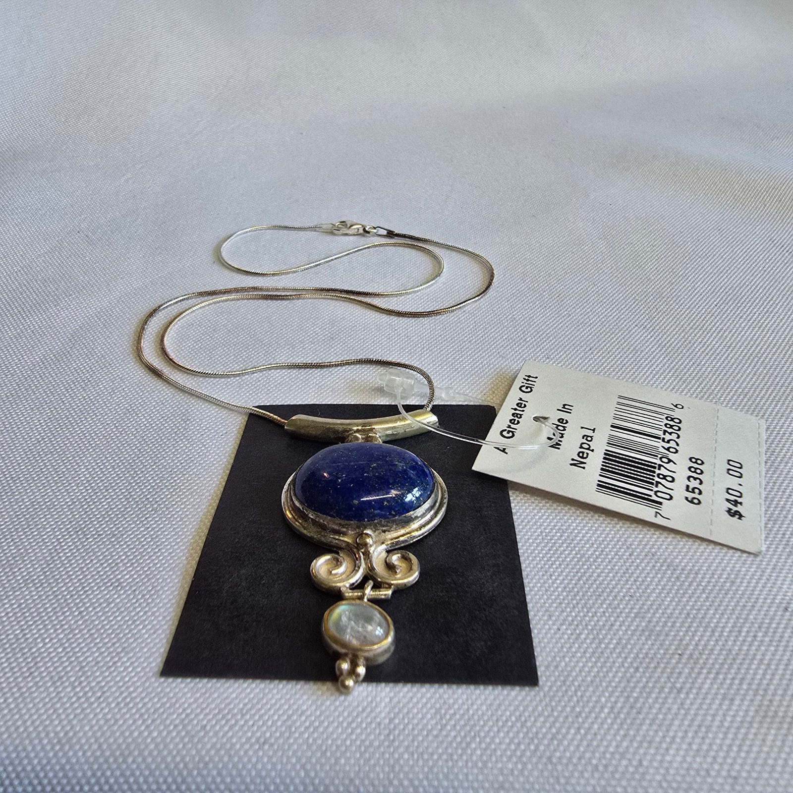 Sterling Silver SERRV Necklace 13.1g Jewelry 17.5″ Chain Lapis Look *READ*