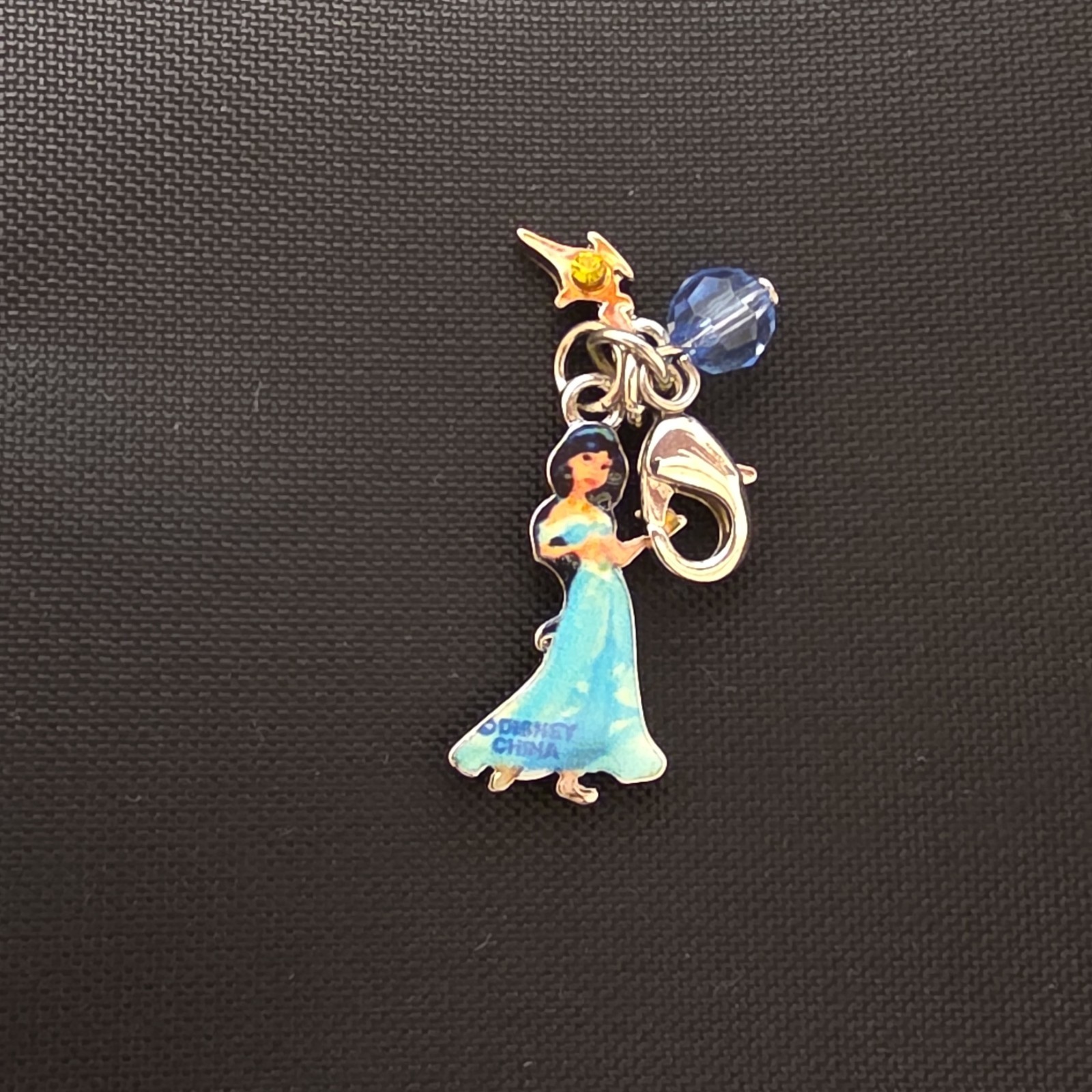 Disney Princess Jasmine Enamel Dangle Charm Lobster Clasp Blue Crystal
