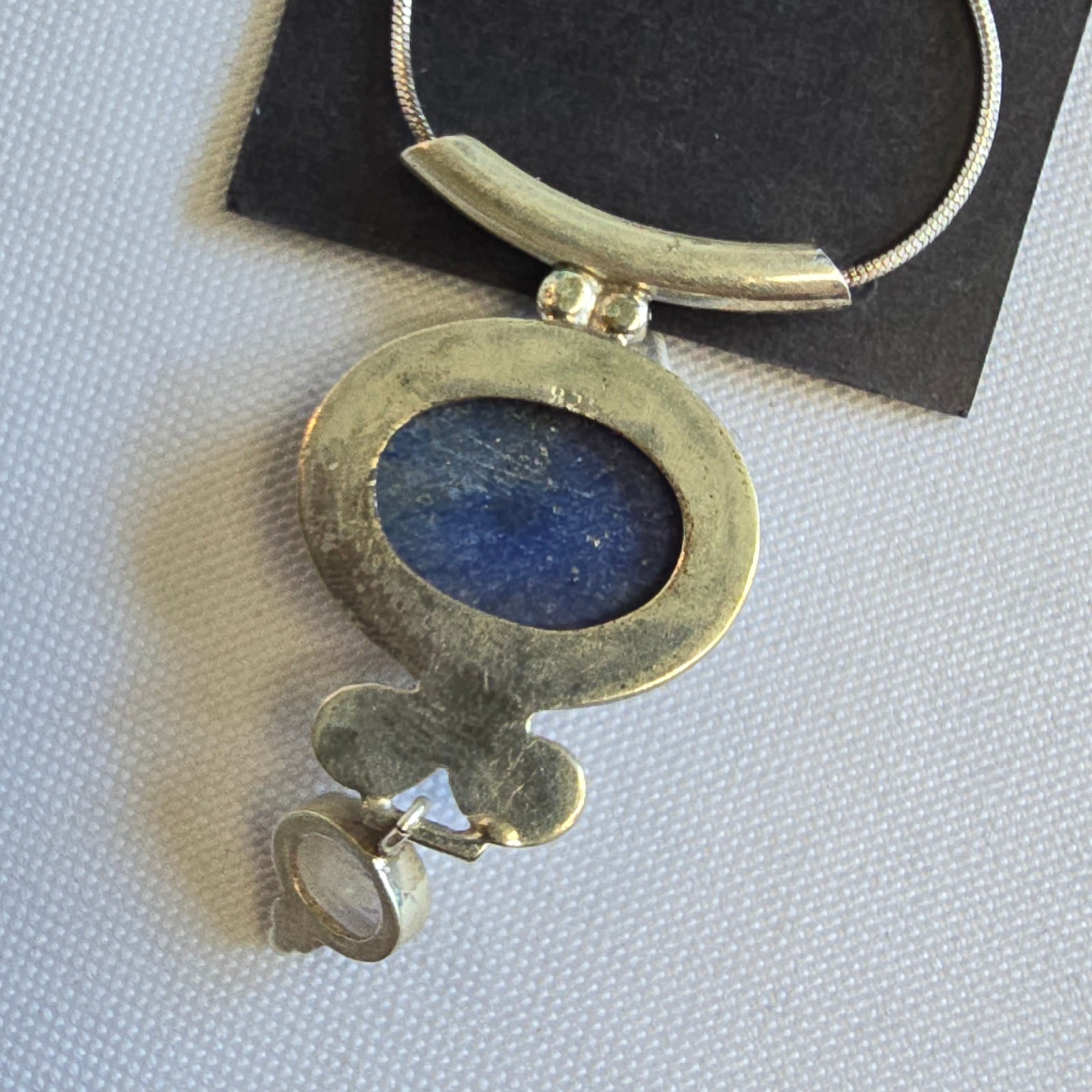 Sterling Silver SERRV Necklace 13.1g Jewelry 17.5″ Chain Lapis Look *READ*
