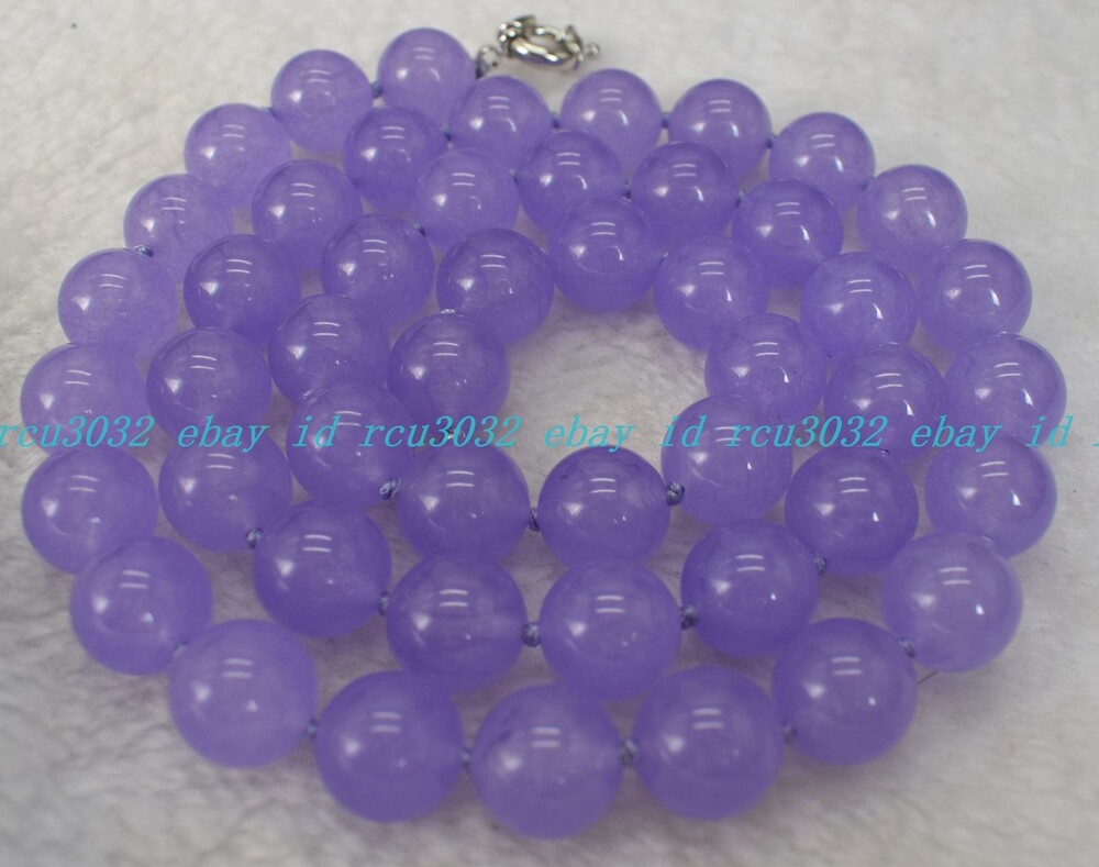 Natural 8mm 10mm 12mm Lavender Purple Jade Round Gemstone Beads Necklace 36″ AAA