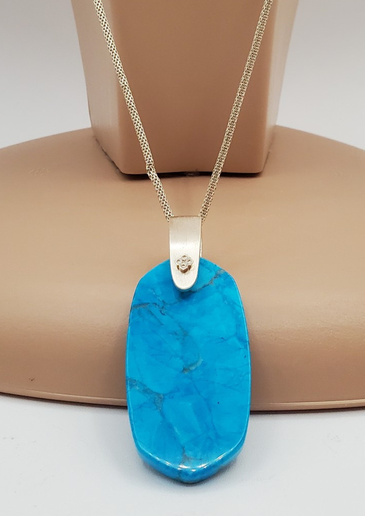 Kendra Scott Necklace 30in Gold Plate Aqua Howlite Inez Pendant Back Chip READ
