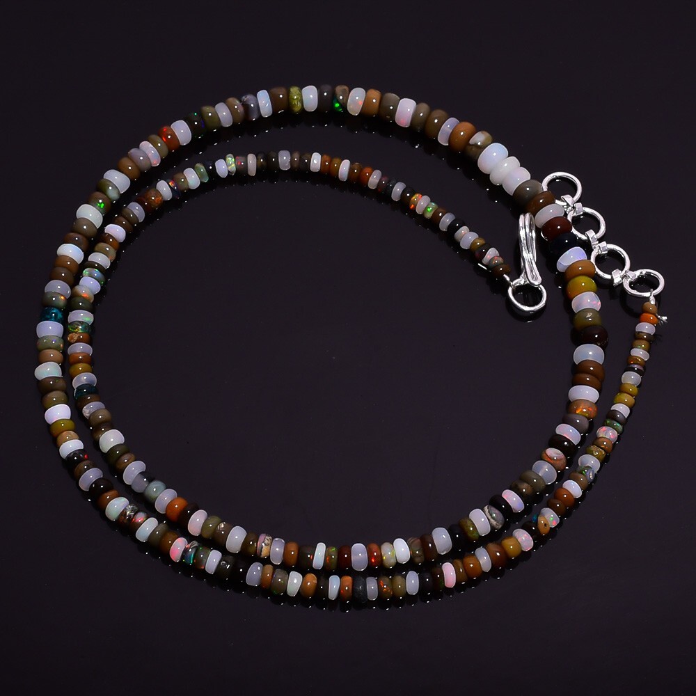29.55 Ct. Natural Fire Ethiopian Opal Gemstone Smooth Beads Necklace 16″ A-1983