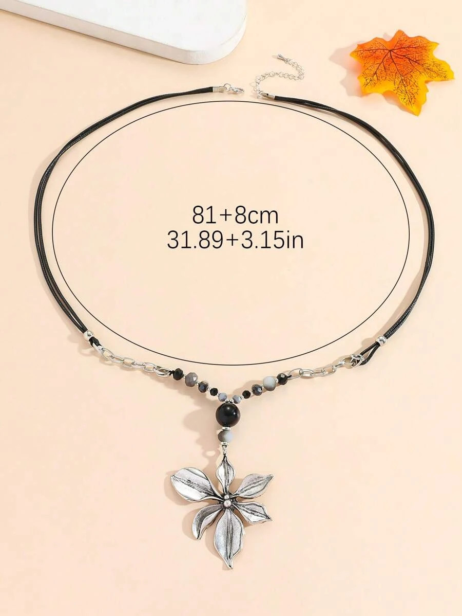 1pc Floral Alloy Beaded Necklace Casual Vintage Women Daily Jewelry