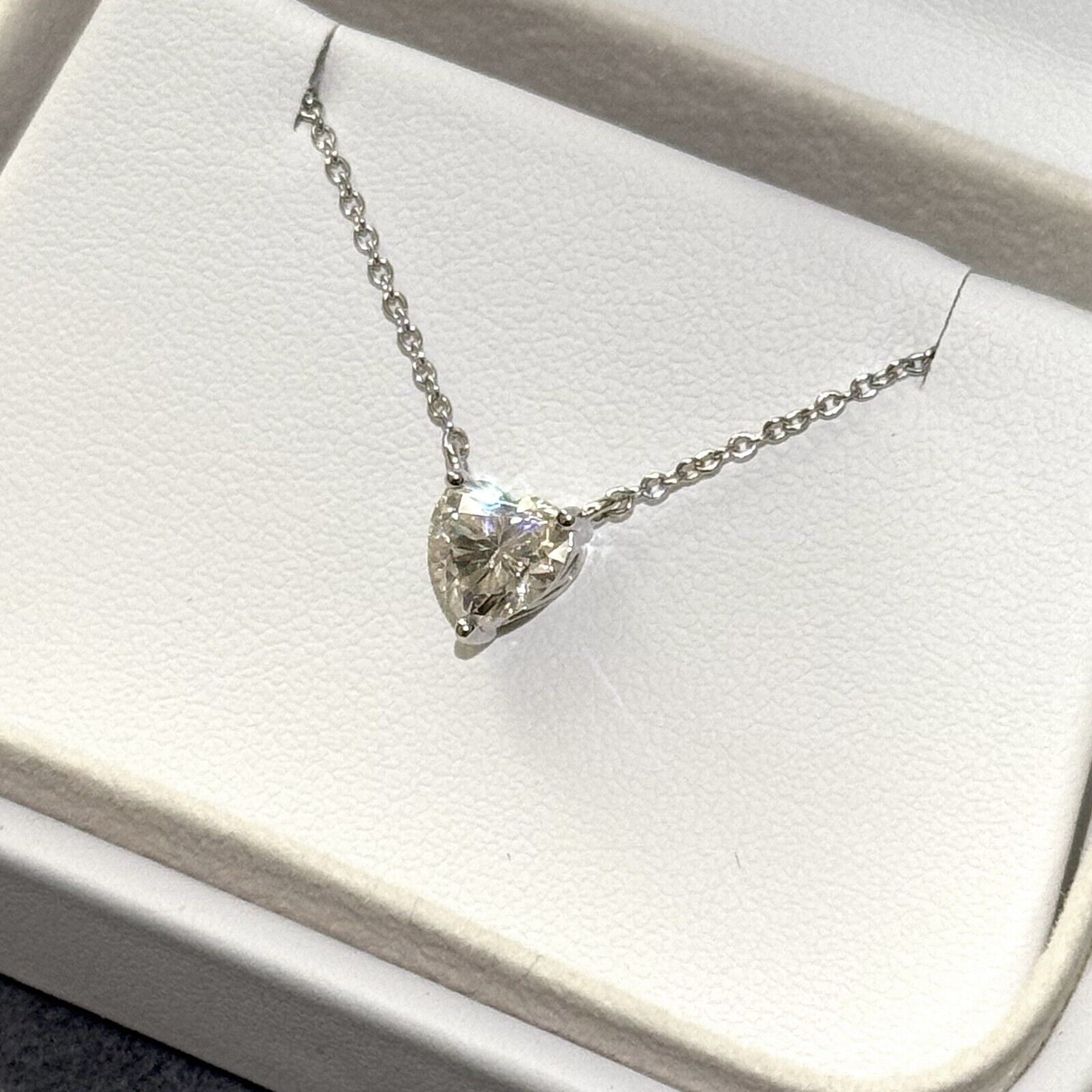 1 – 2 Carat Moissanite Heart Cut Solitaire Necklace – 925 Silver or 14k Gold