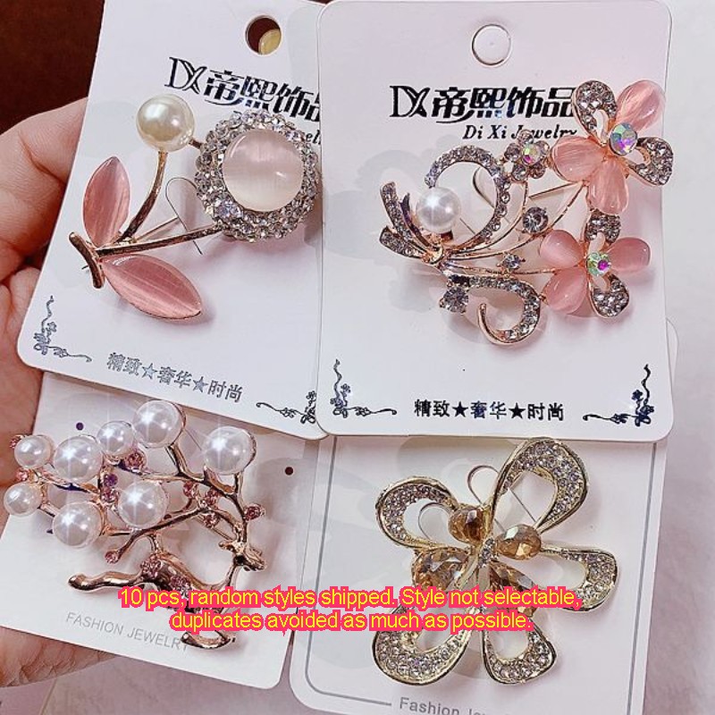 10Pcs Luxury Rhinestone Brooch Pin Set For Women Wedding Crystal Scarf Pins Lot