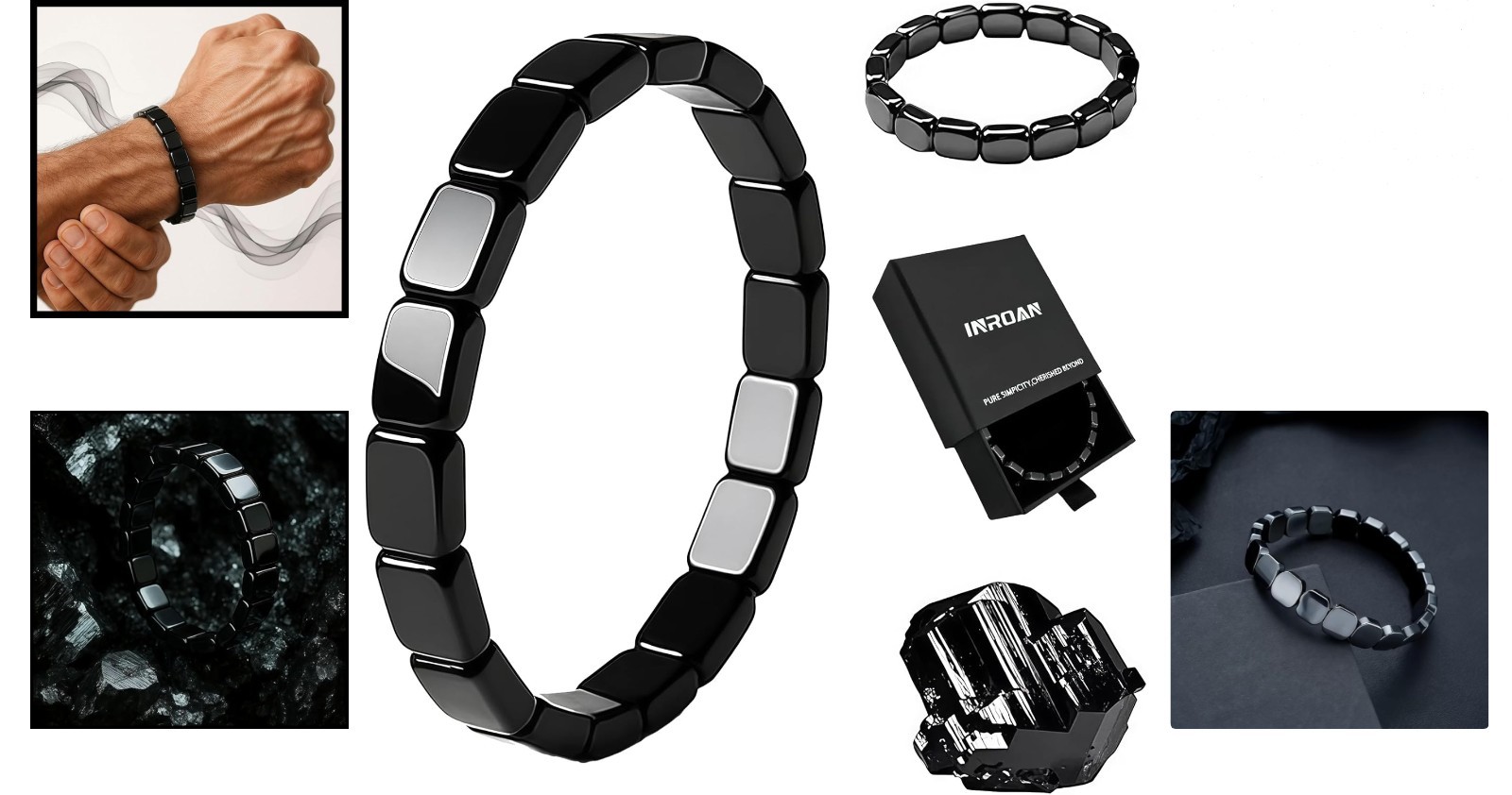 Hematite Bracelet for Men Natural Stone Beads Elastic Therapy Confidence Gift