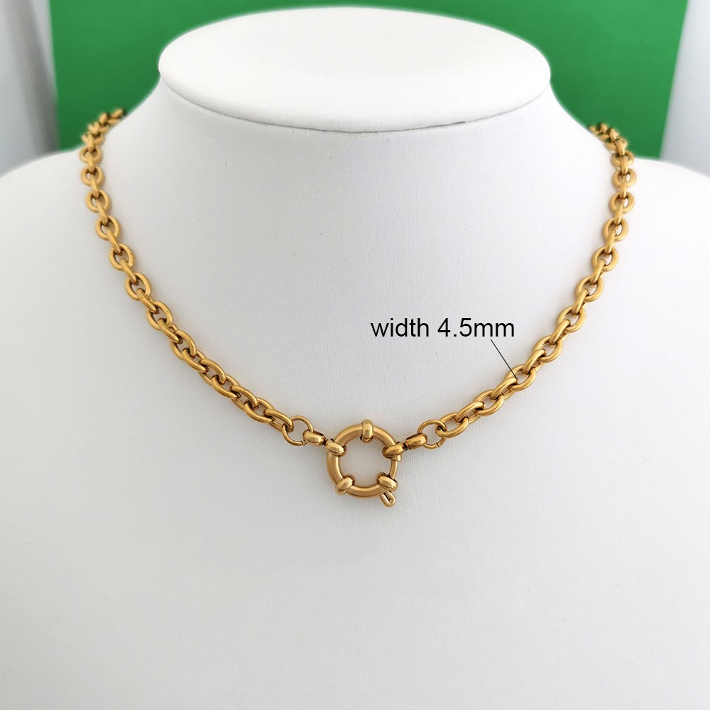 316L Stainless Steel Paperclip Chain Sailor Clasp Choker Necklace PVD Gold Women