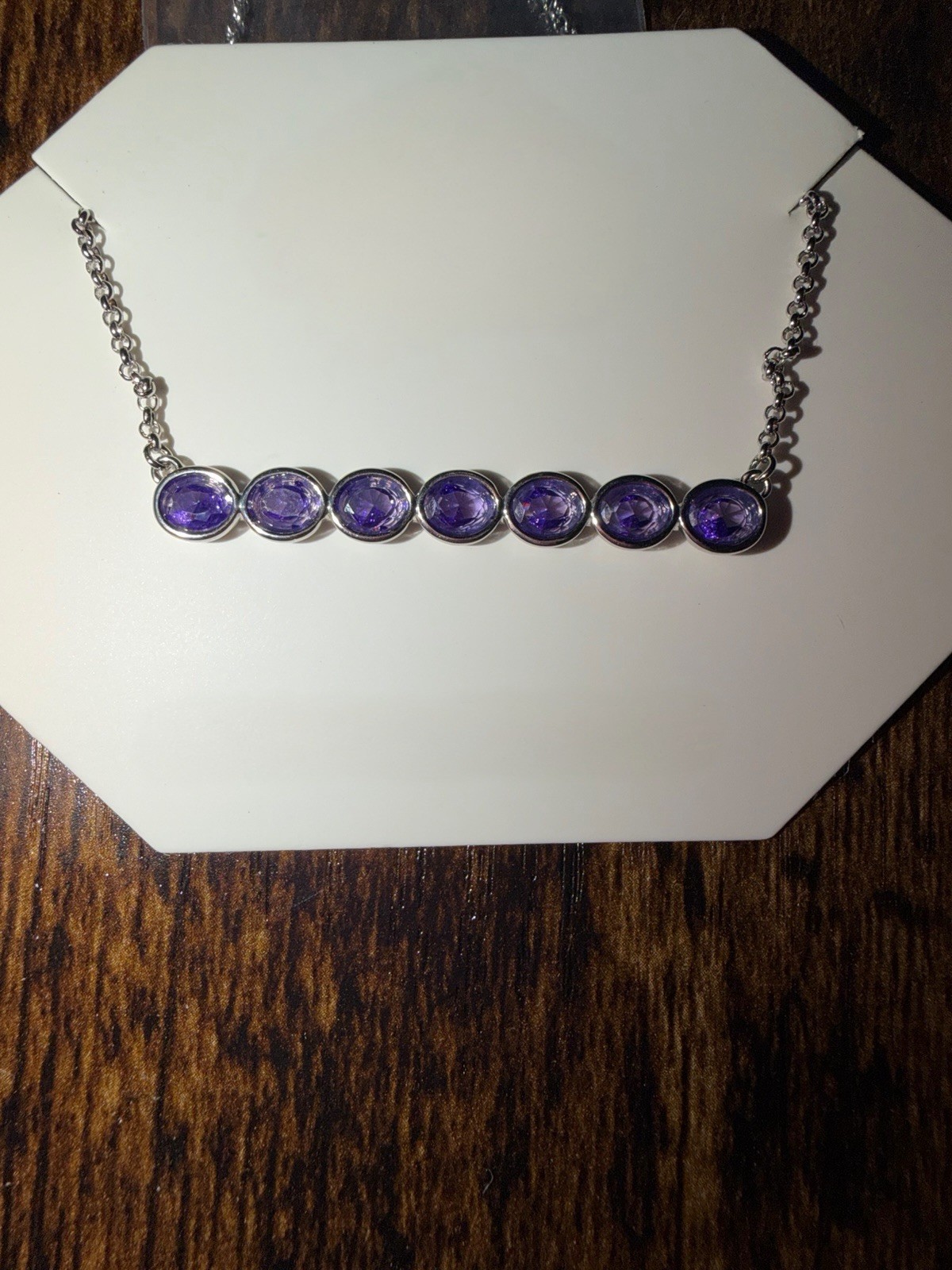 Necklace Dark Purple Topaz CZ w/Rhodium Plating 18″ + 2.5″ extender