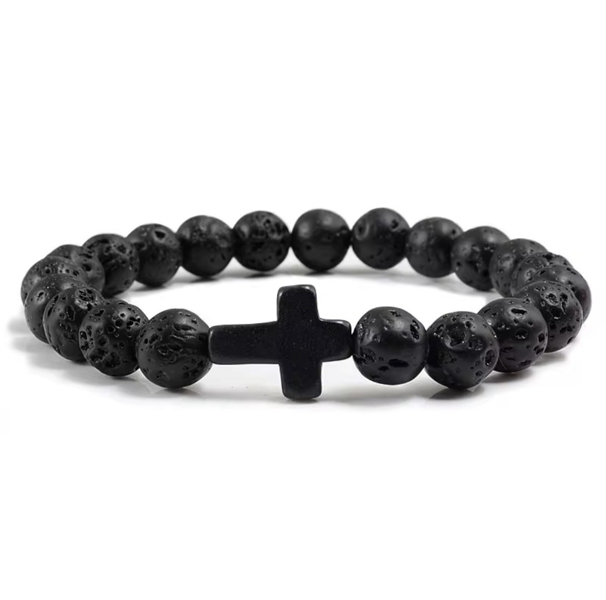 Christian Cross Beaded Bracelet Semi-Precious Stone Stretch Bracelet 8MM