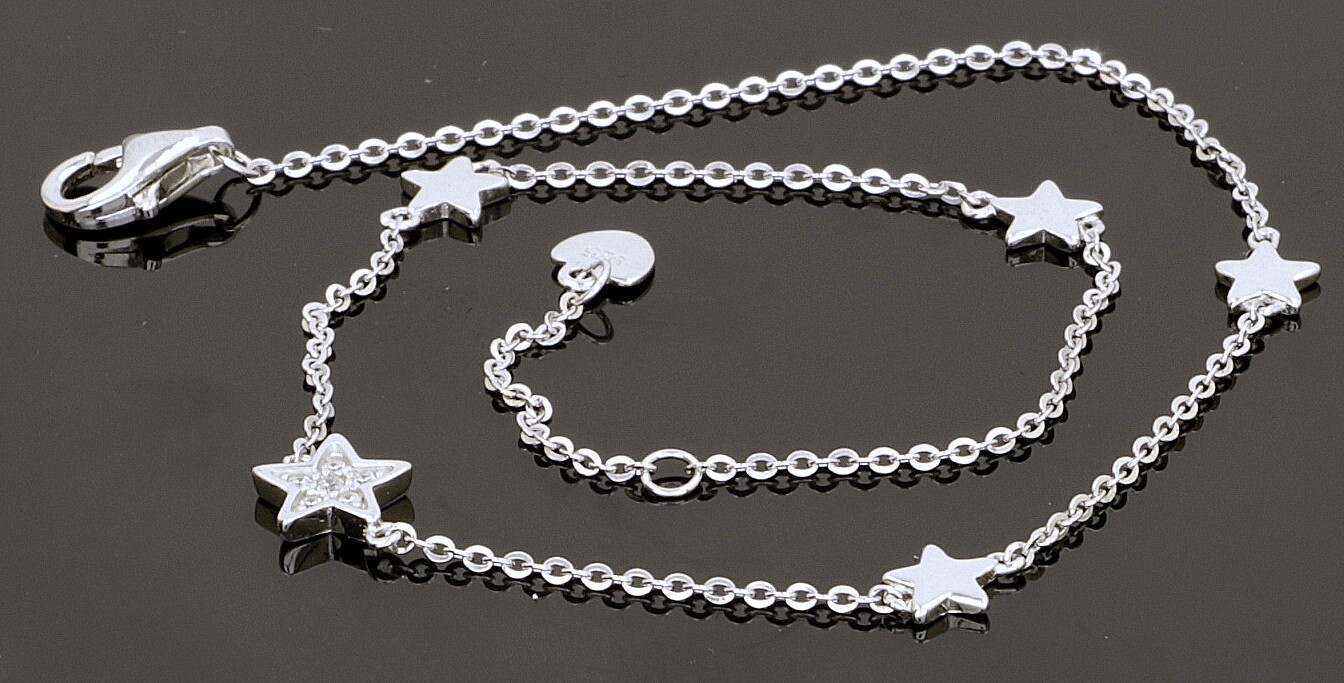 925 Silver Ankle Bracelet + CZ L-9.1″ W- 4.0mm / 1.6 gr #1621