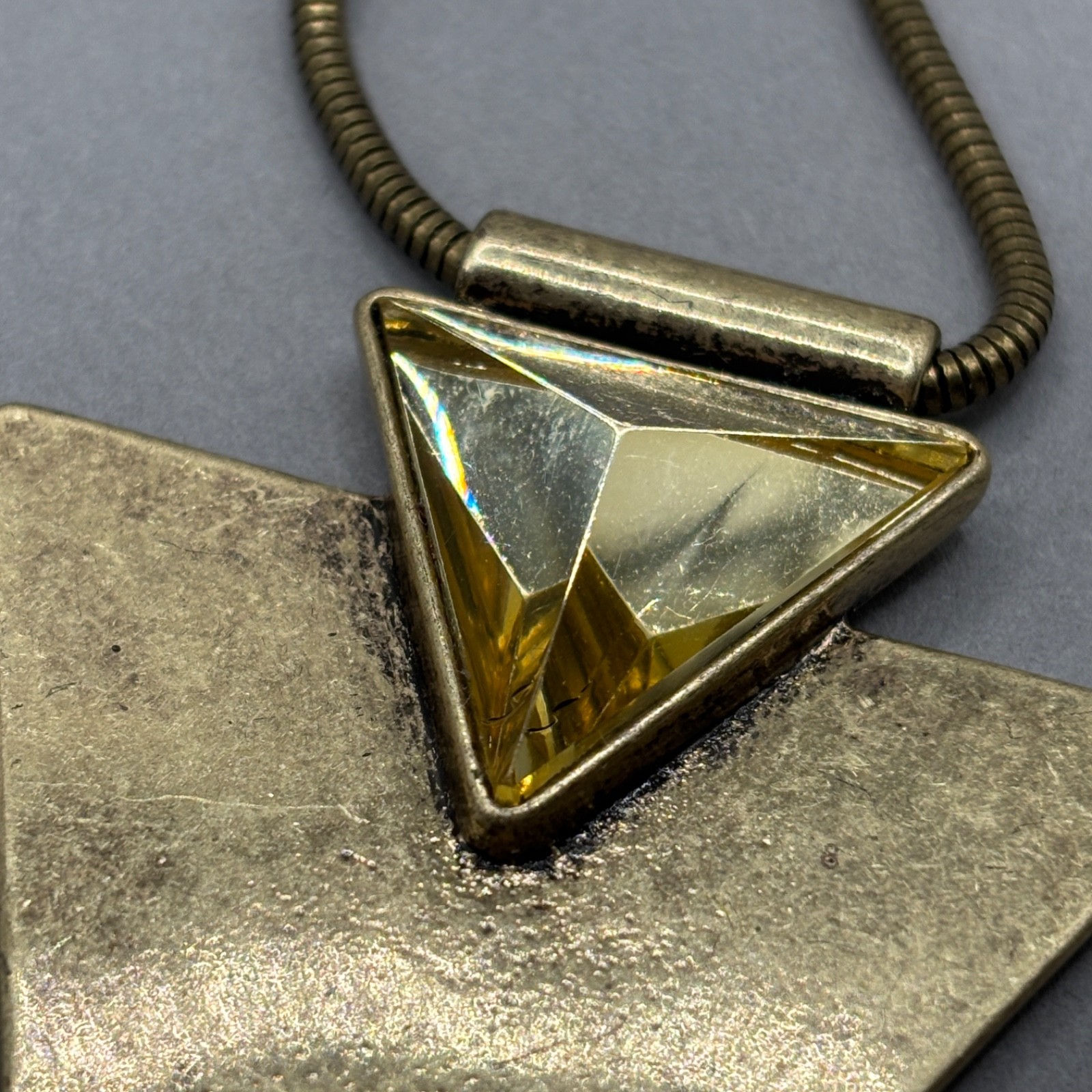 Jenny Bird Triangle Necklace Distressed Look Pendant Rhinestone WEAR TO CHAIN