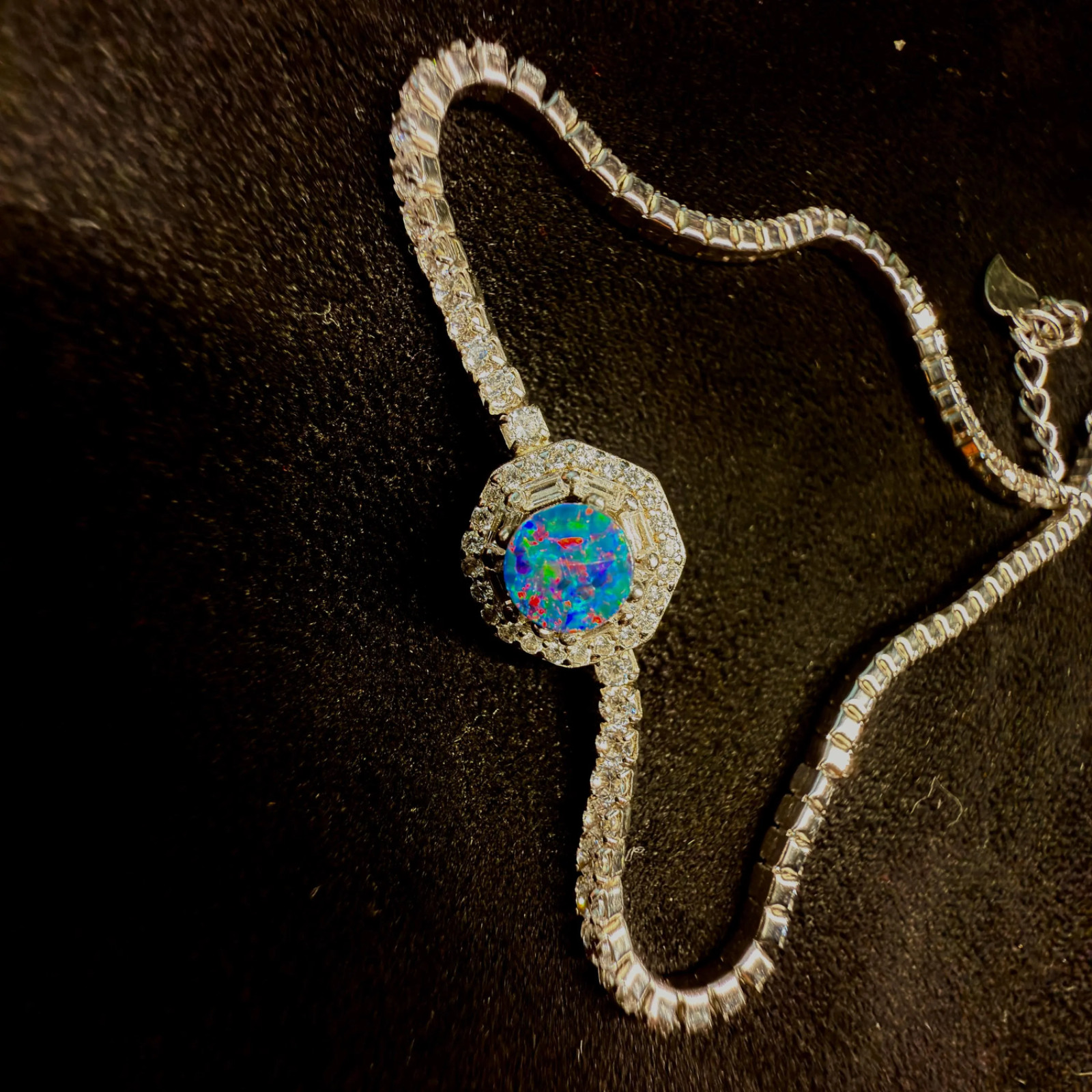 Natural Doublet Opal Tennis Bracelet, 925 Sterling Silver Cz Adjustable Jewelry