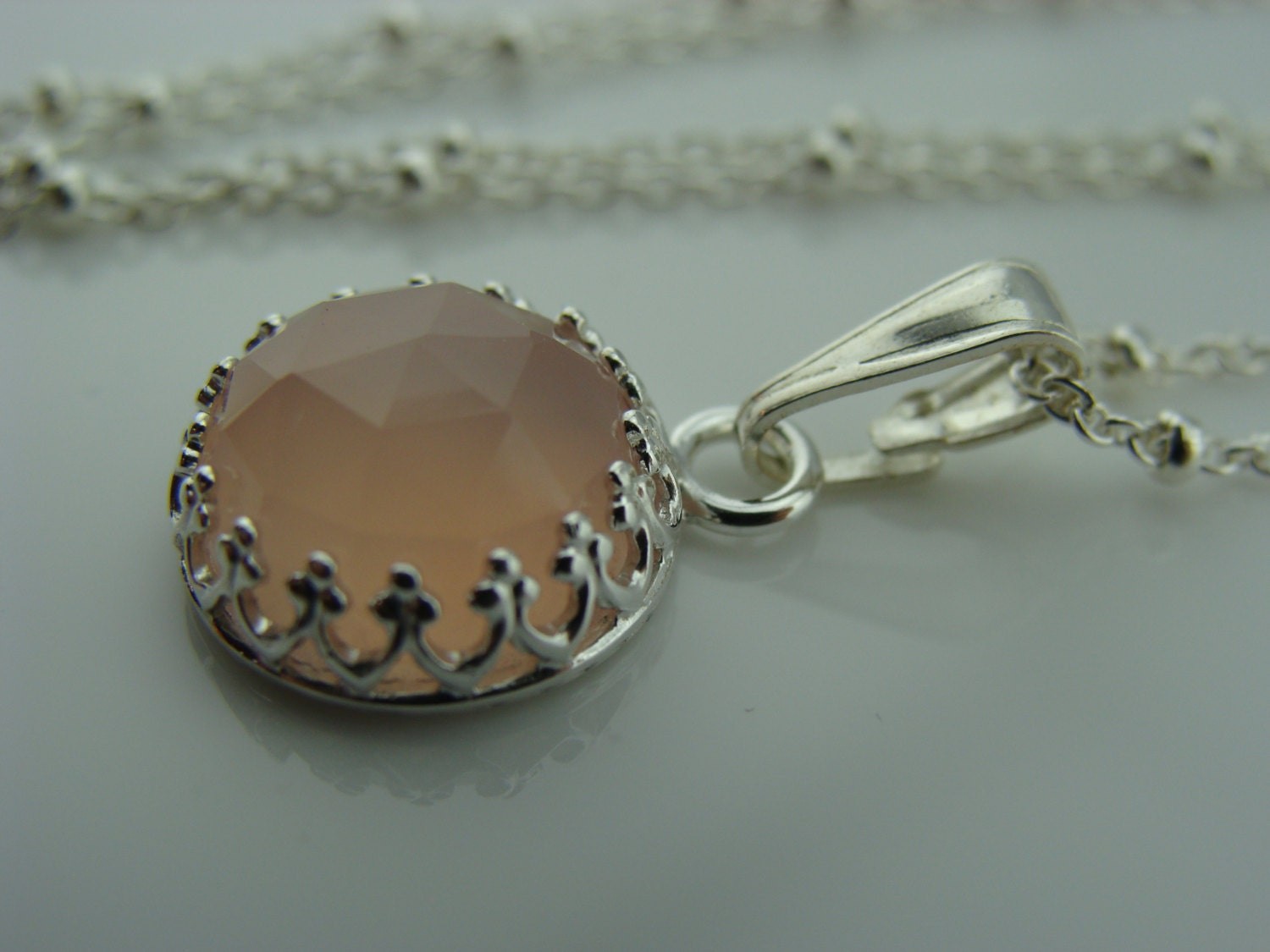 Rose Cut Pink Chalcedony Pendant Necklace · Bezel Set · 925 Sterling Silver ·