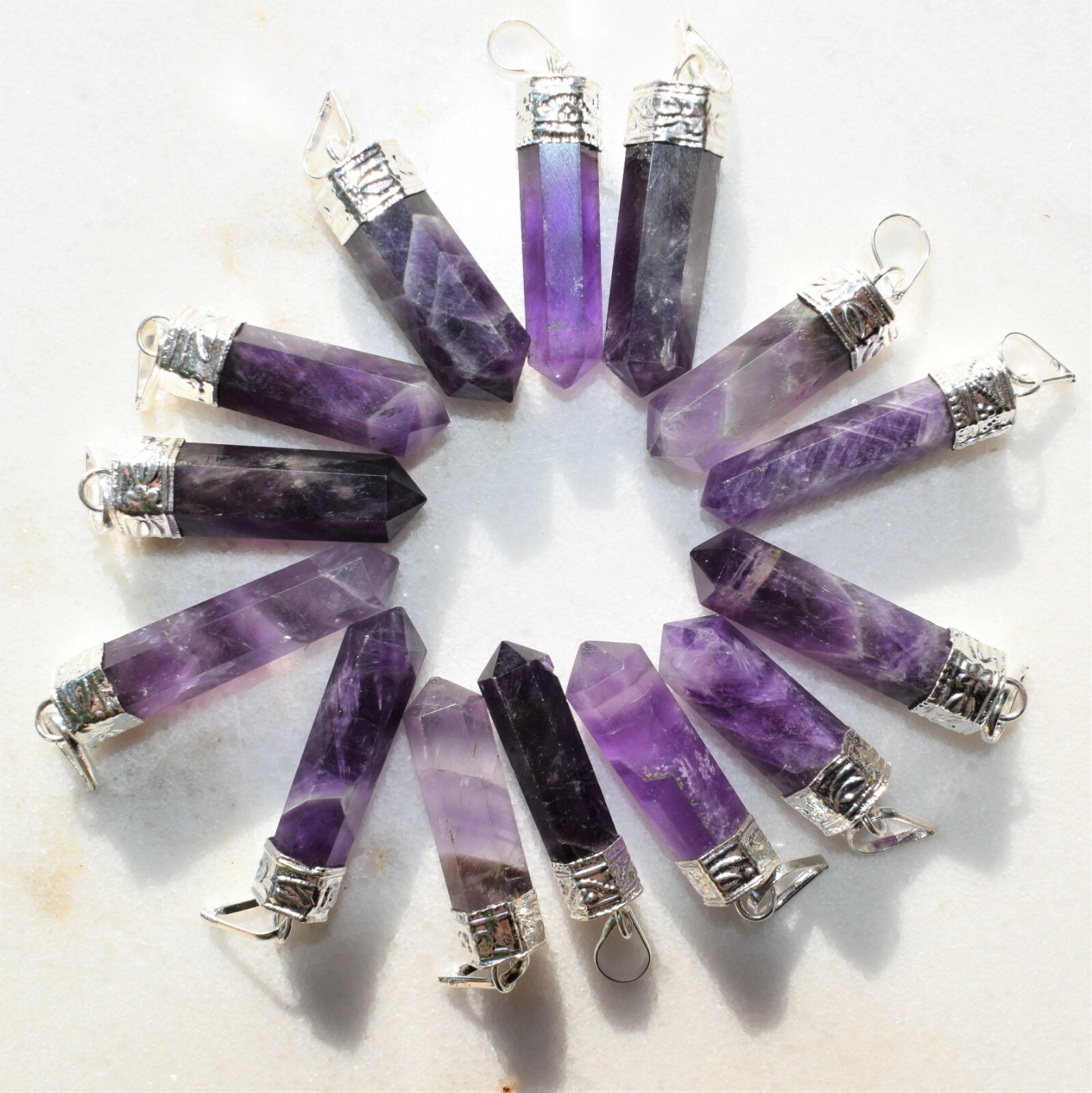 Himalayan Amethyst Crystal Point Pendant + 20″ Stainless Steel Chain & Charger
