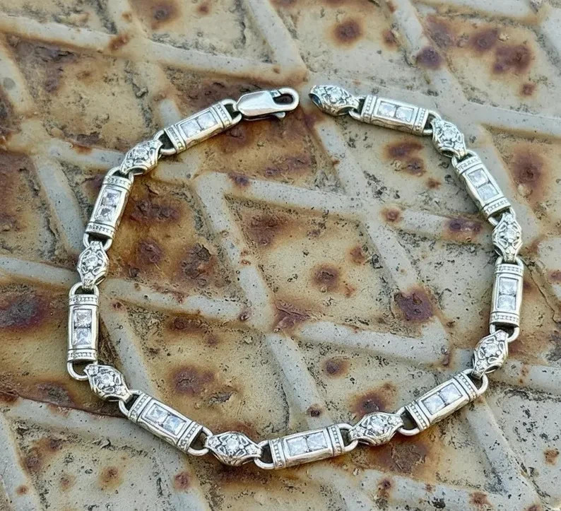4 Ct Round Cut Simulated Diamond 925 White Sterling Silver Tennis Link Bracelet