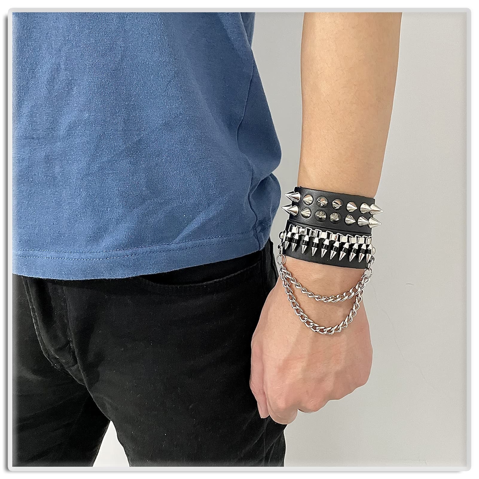 Punk Alloy Rivet Bracelet Bullet Wristband Chain Leather Cuff Bracelet Best Gift