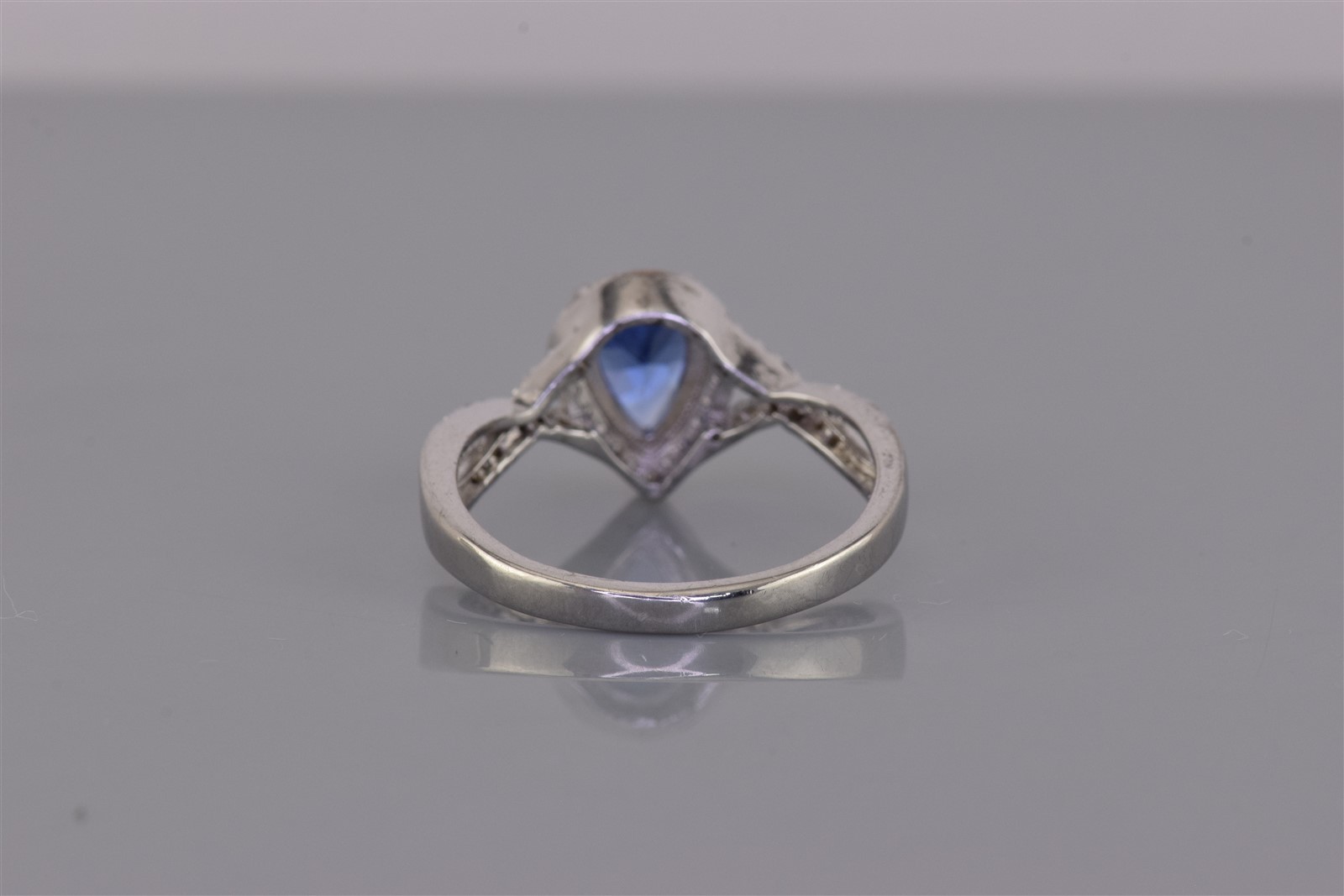 Sterling Silver Blue Pear Cubic Zirconia Halo Accented Twist Band Ring 925 Sz: 9