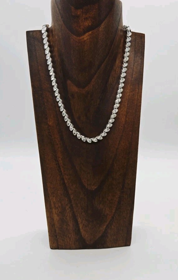 Tennis Necklace Marquise Crystal Rhinestone Silver tone Choker 17 in Adjustable