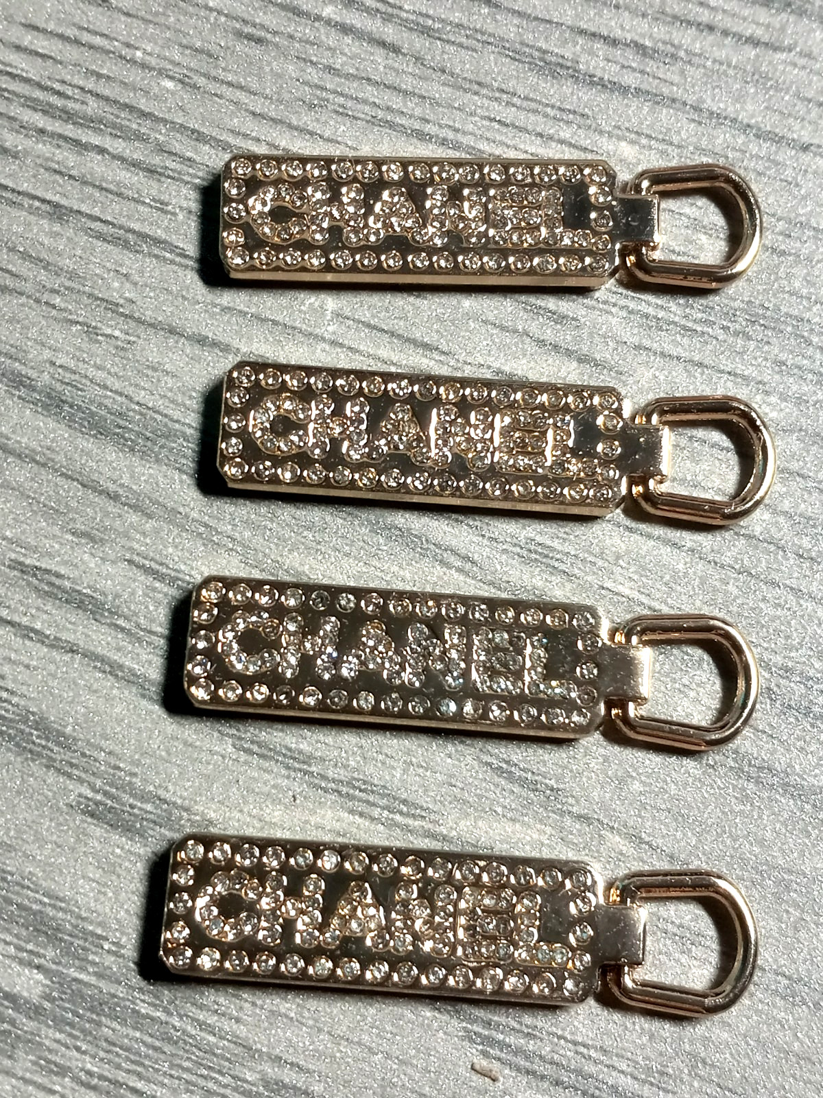 Lot Of 4 Designer Silver Tone & faux diamonds Pendants , zipper pull, charms