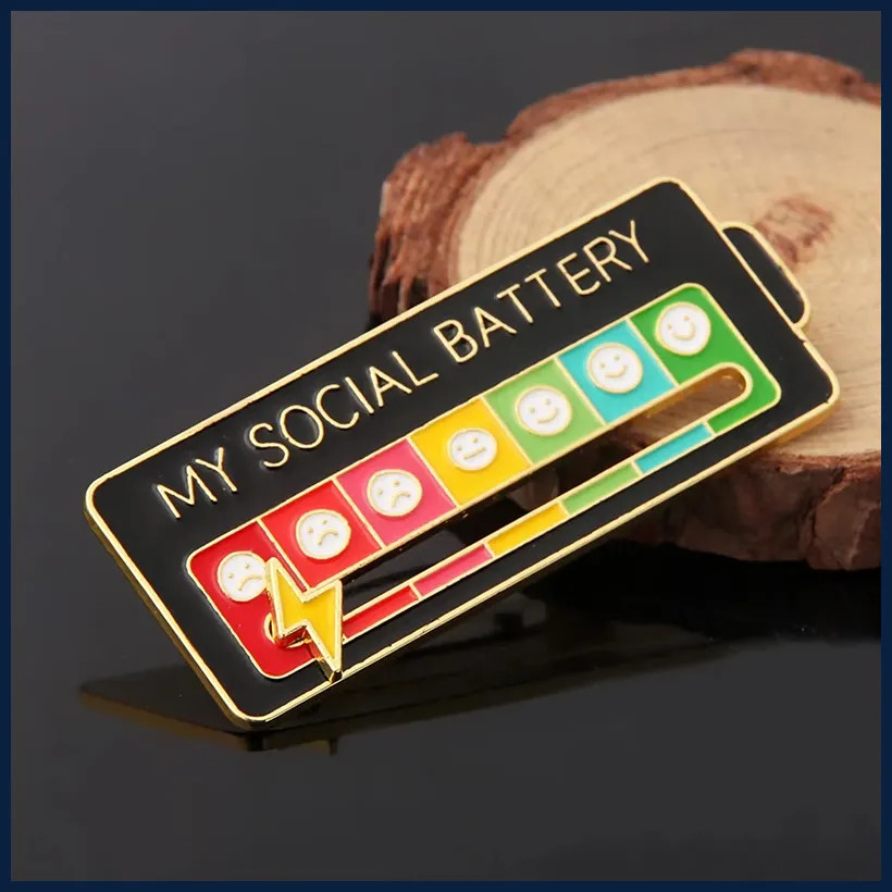 Mood Energy Brooch Social Battery Pin Funny Expression Badge for Clothes Gift