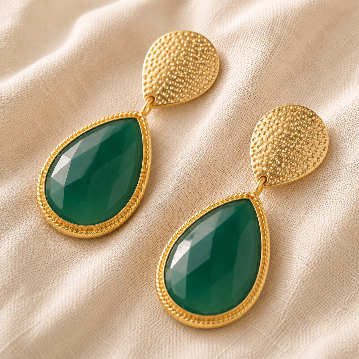 Green Onyx Dangle Drop Gold Plated Brass Earrings, Women Jewelry Gift ER-1
