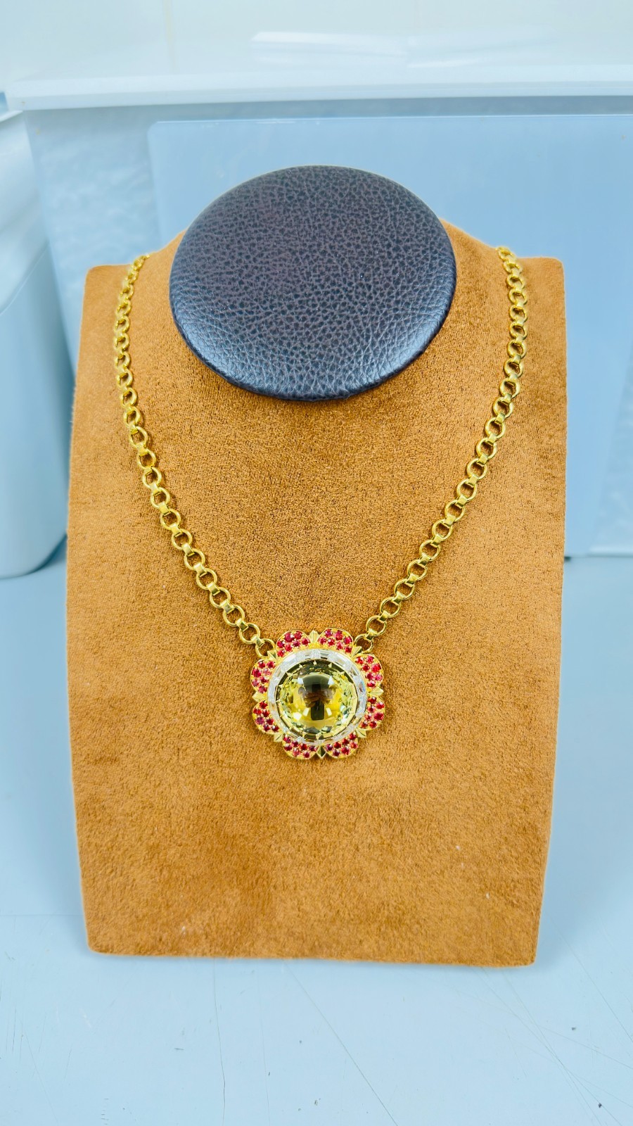 Topaz and Diamond’s Sapphire Gold 18 k , Necklace 20.5 inches TW 53.7 grams