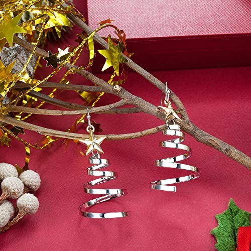 Handmade Christmas Tree Dangle Hoop Earrings Golden Silver Two Tone Women